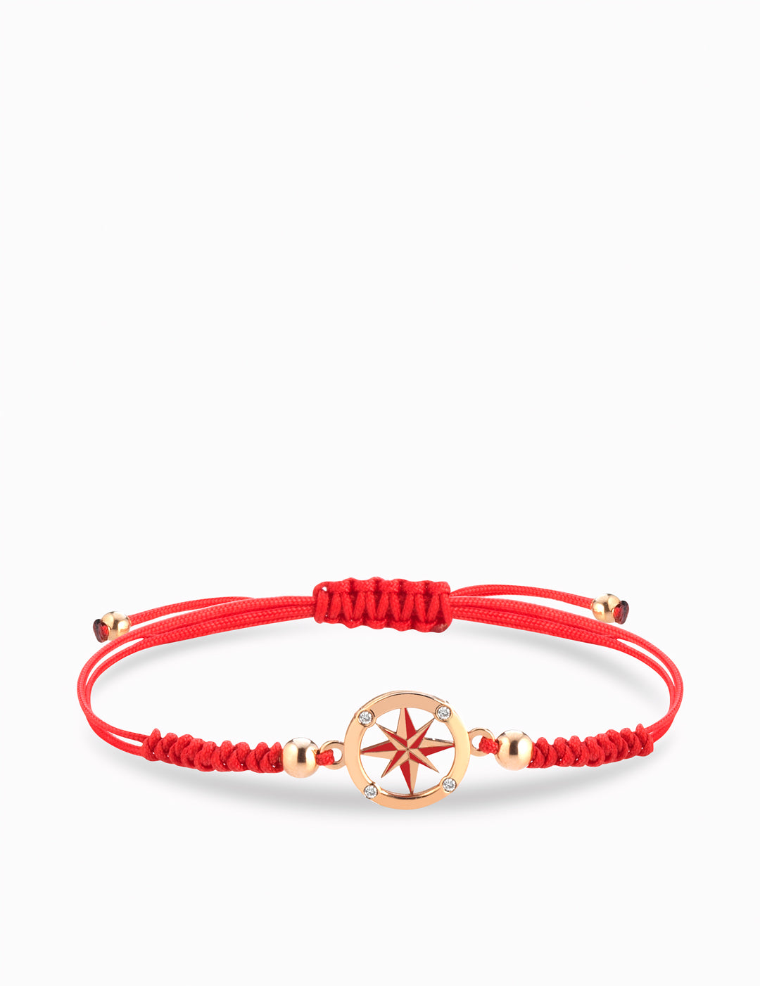 bracciale laccio con rosa dei venti e sfere in oro rosa e diamanti