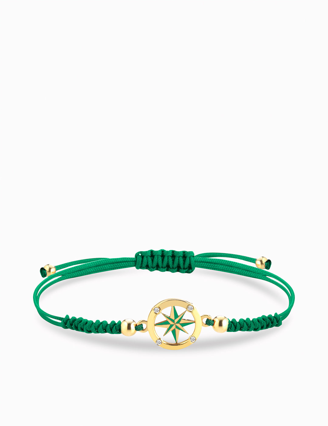 bracciale laccio con rosa dei venti e sfere in oro giallo e diamanti