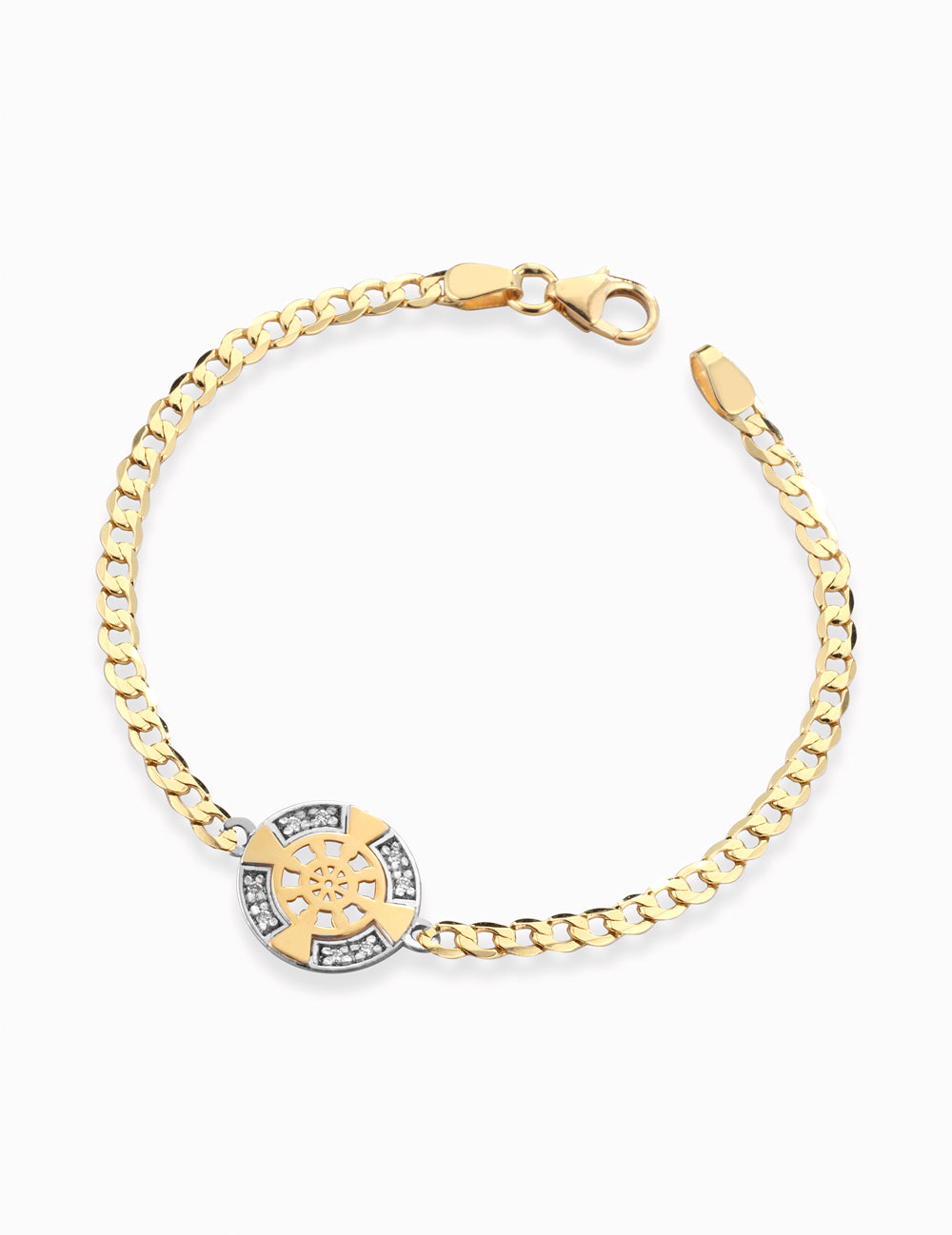 BRACCIALE CON CATENA IN ORO GIALLO CON TIMONE E DIAMANTI