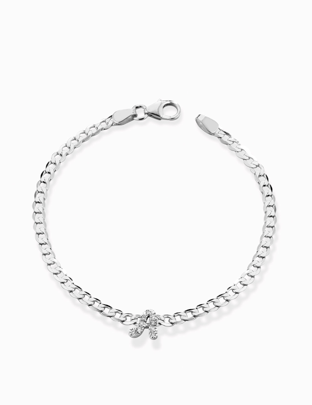 Bracciale groumette in oro bianco con lettera di diamanti