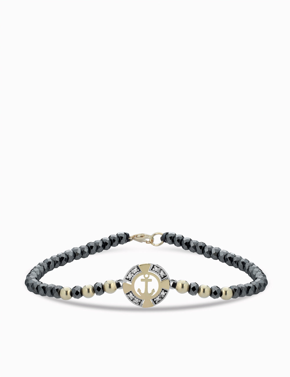 bracciale ancora con ematite in oro giallo e diamanti con chiusura