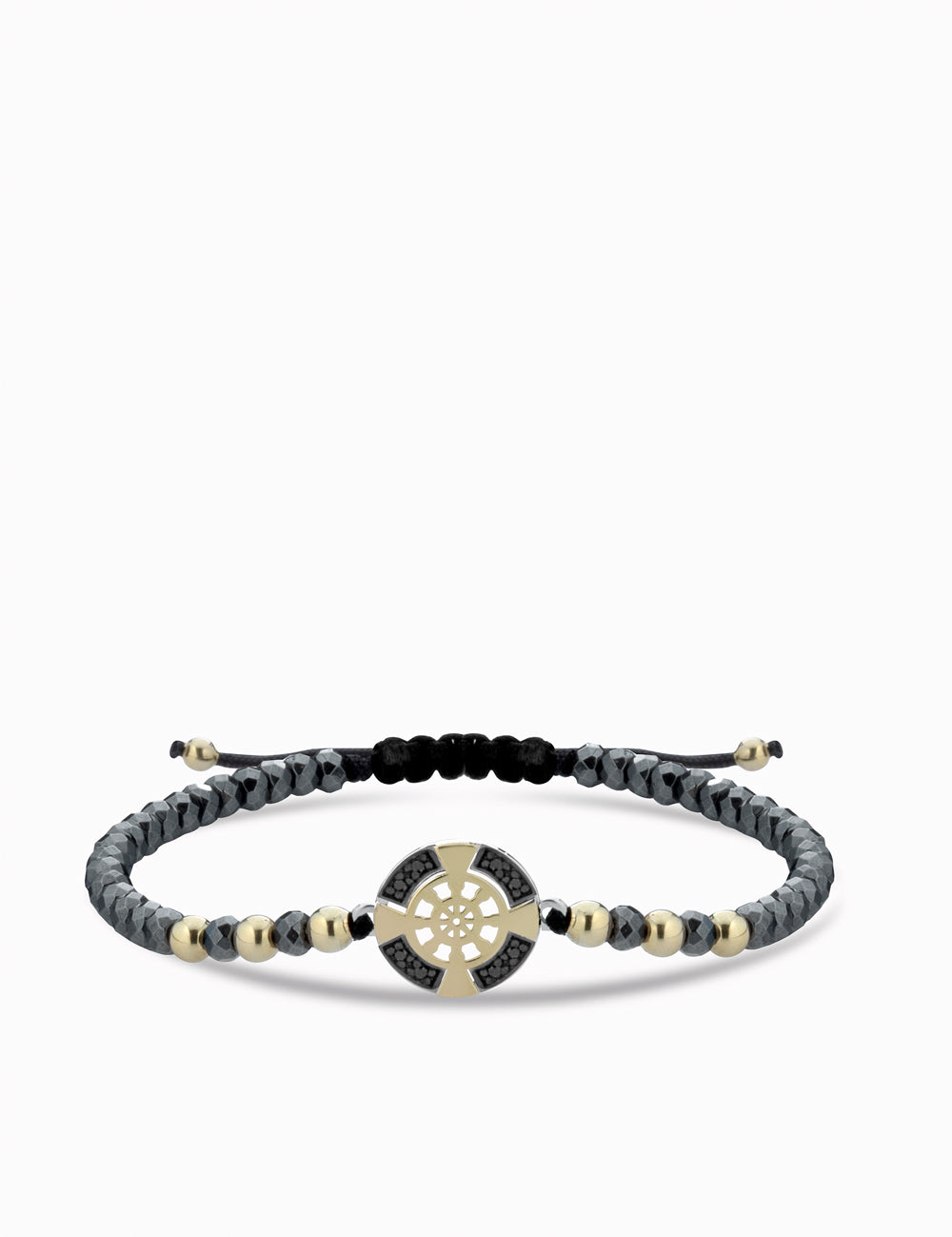 bracciale timone in oro giallo con ematite e diamanti neri