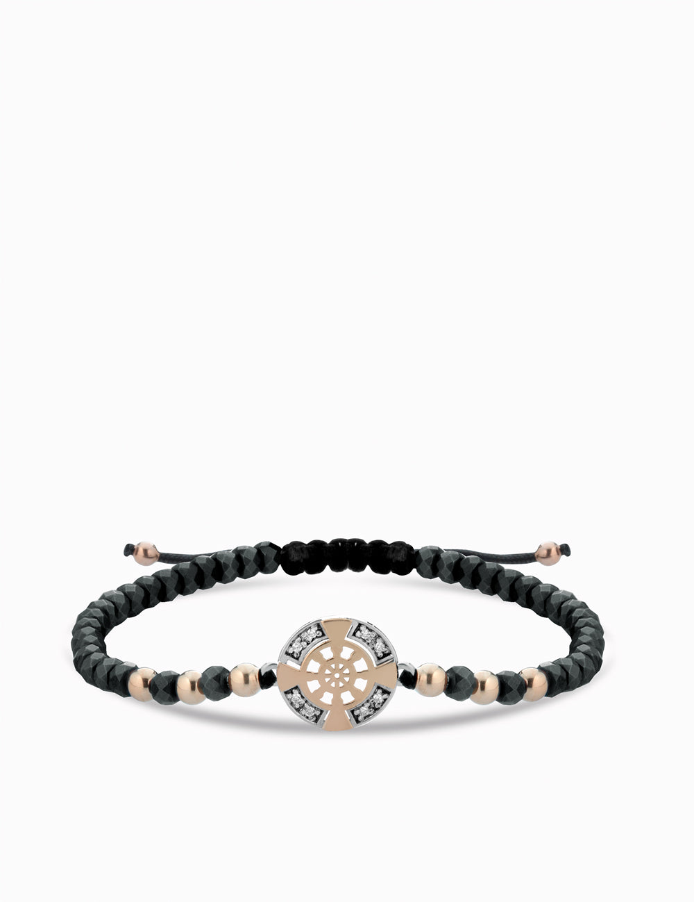 bracciale timone in oro rosa con ematite e diamanti