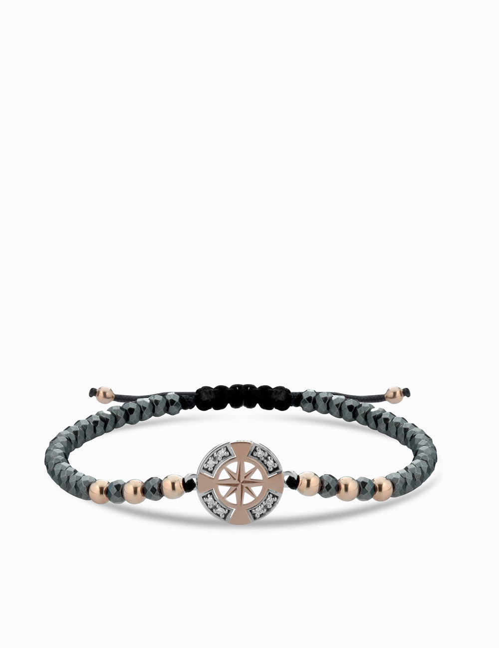 bracciale rosa dei venti in oro rosa con ematite e diamanti