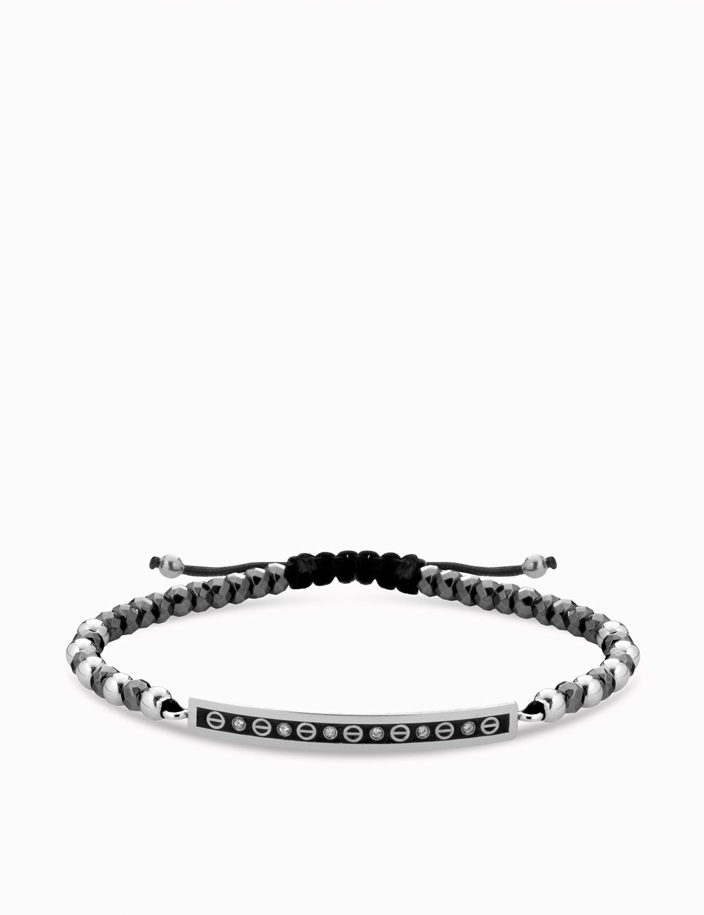 bracciale bacchetta smaltata in oro bianco con ematite e diamanti