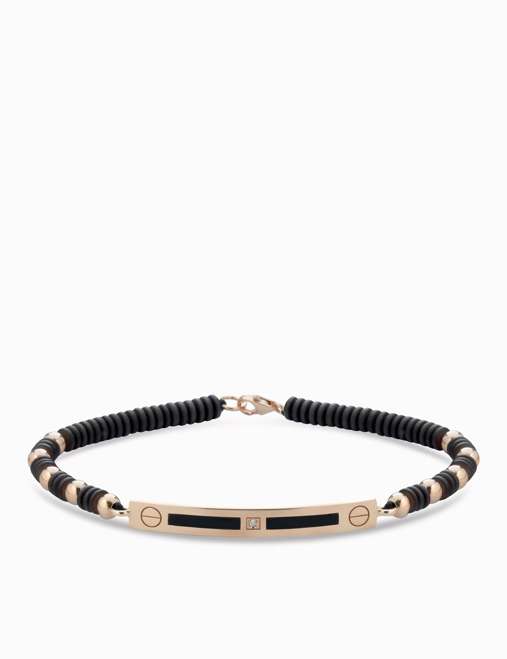 bracciale bacchetta smaltata in oro rosa con ematite e diamanti