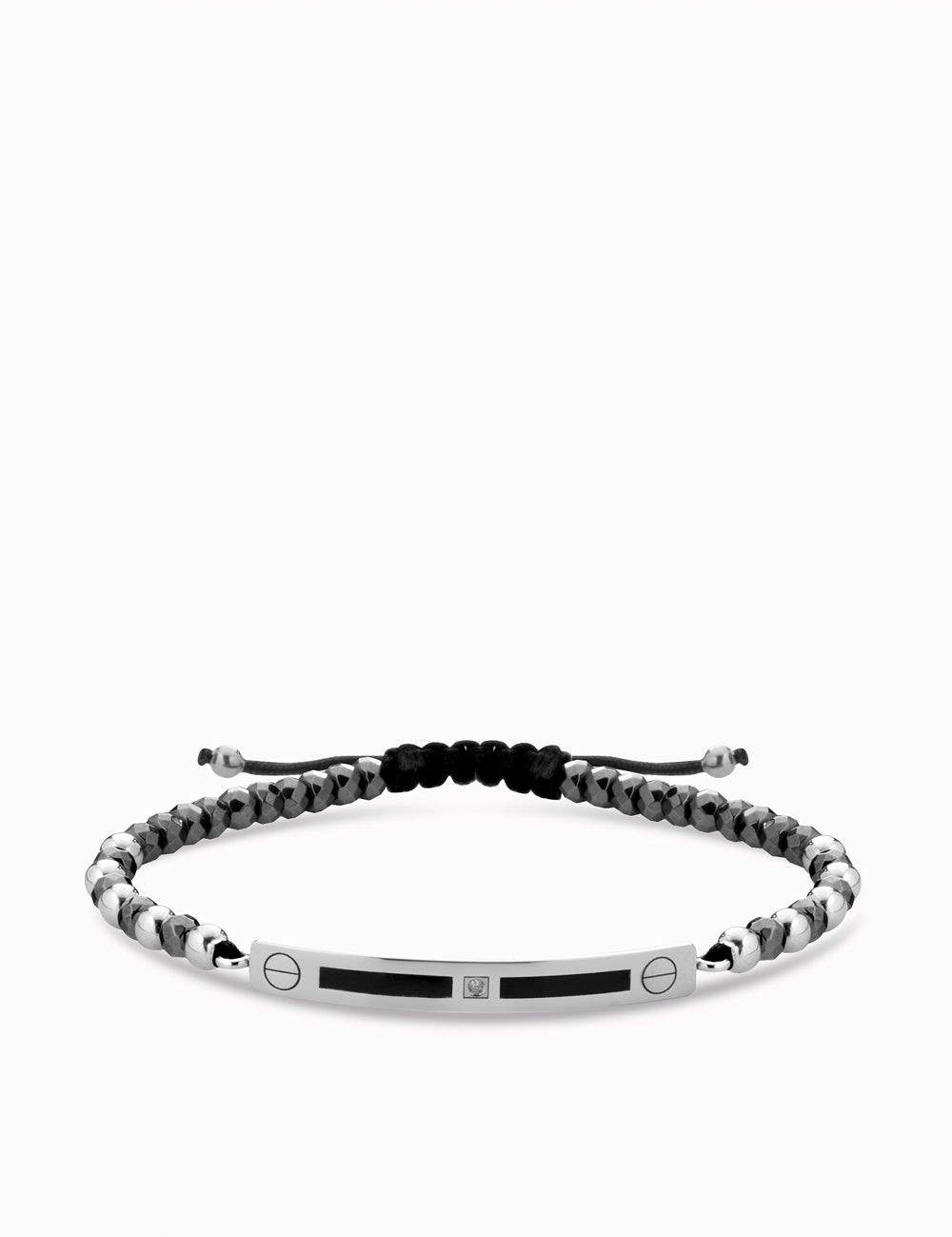 bracciale bacchetta smaltata in oro bianco con ematite e diamanti