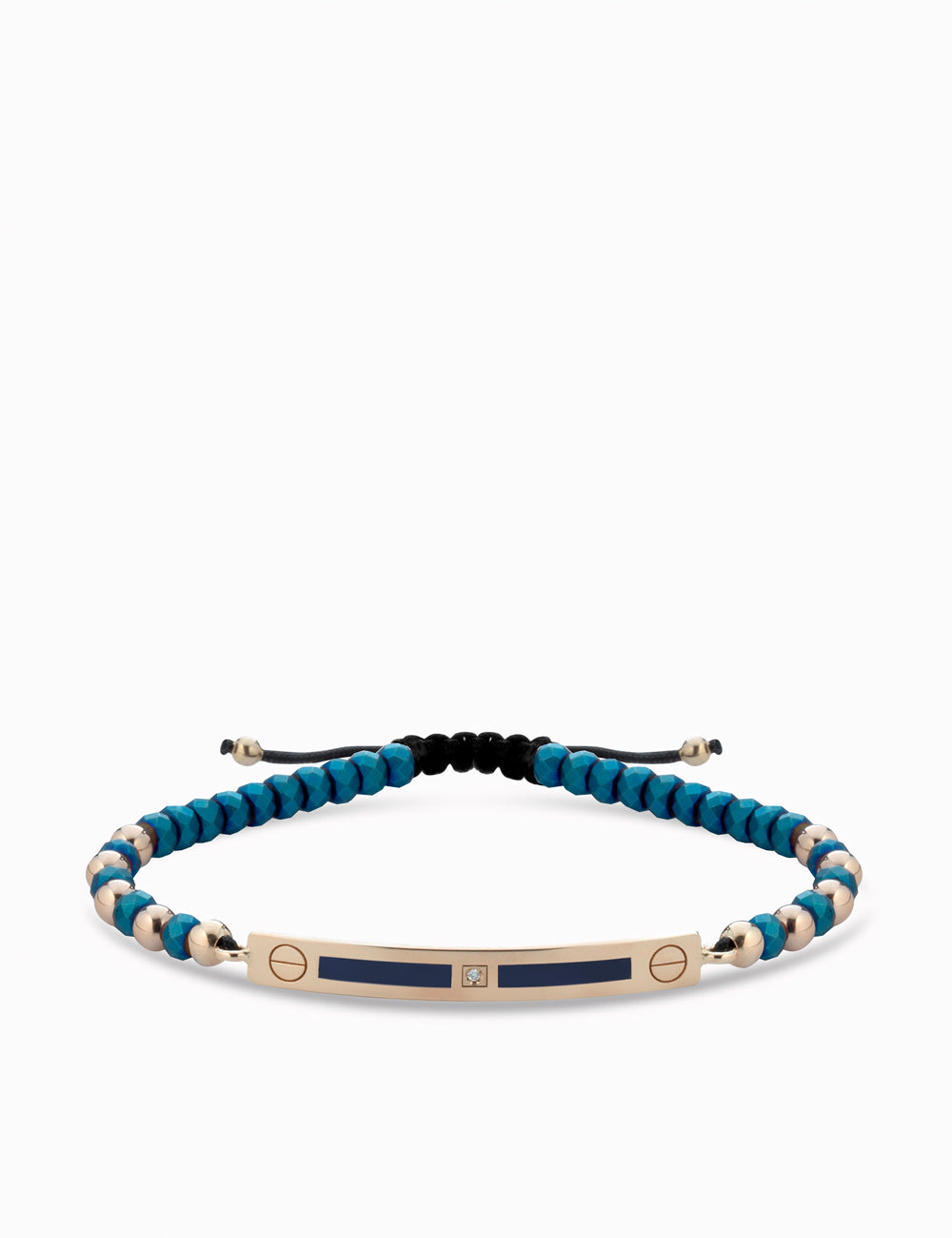 bracciale bacchetta smaltata in oro rosa con ematite blu e diamanti