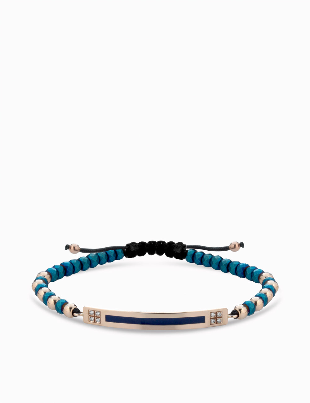 bracciale bacchetta smaltata in oro rosa con ematite blu e diamanti