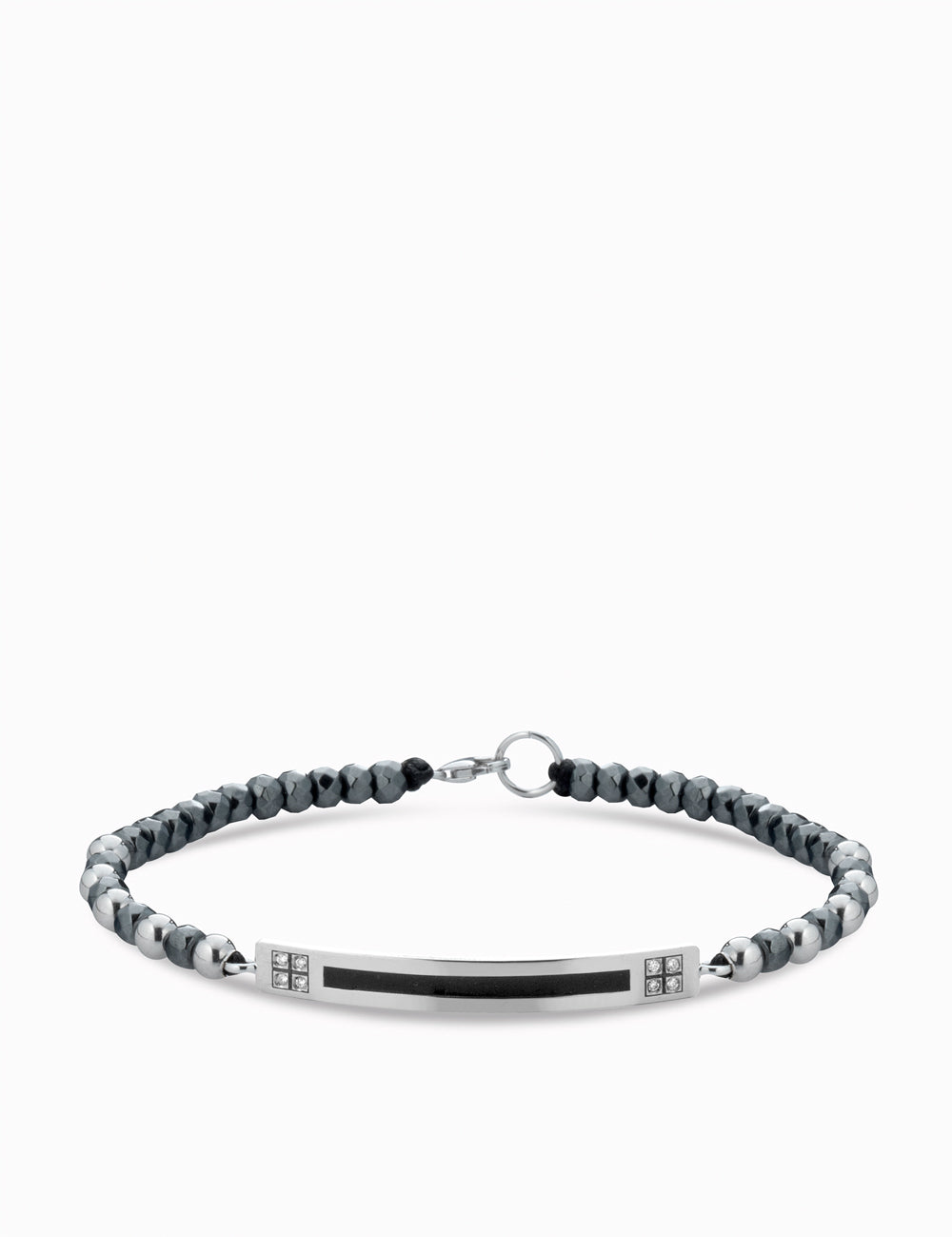 bracciale bacchetta smaltata in oro bianco con ematite e diamanti