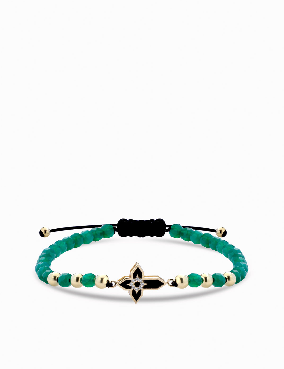 bracciale con croce in oro giallo smaltata verde e diamanti con ematite verde