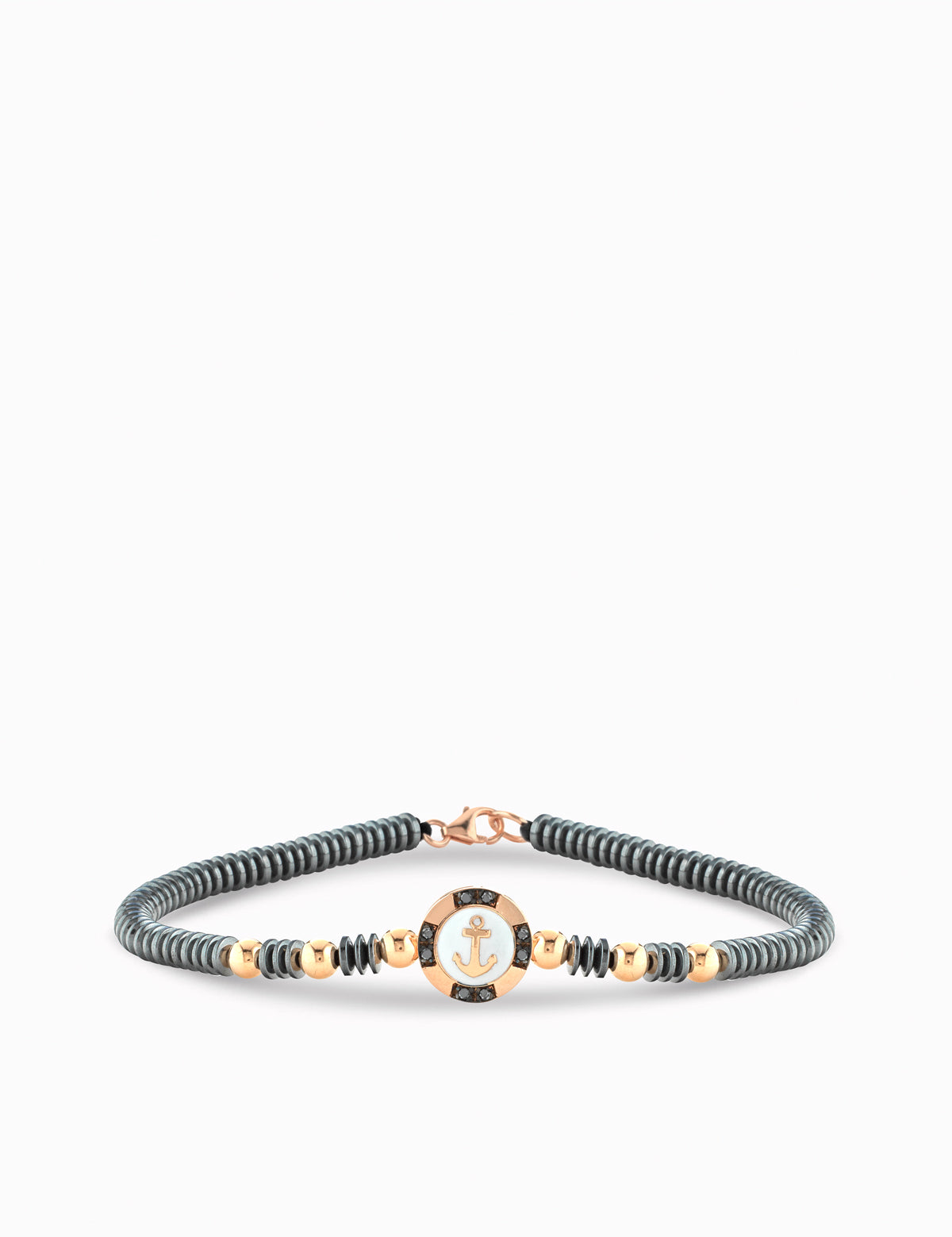 bracciale con ancora  in cerchio di diamanti neri