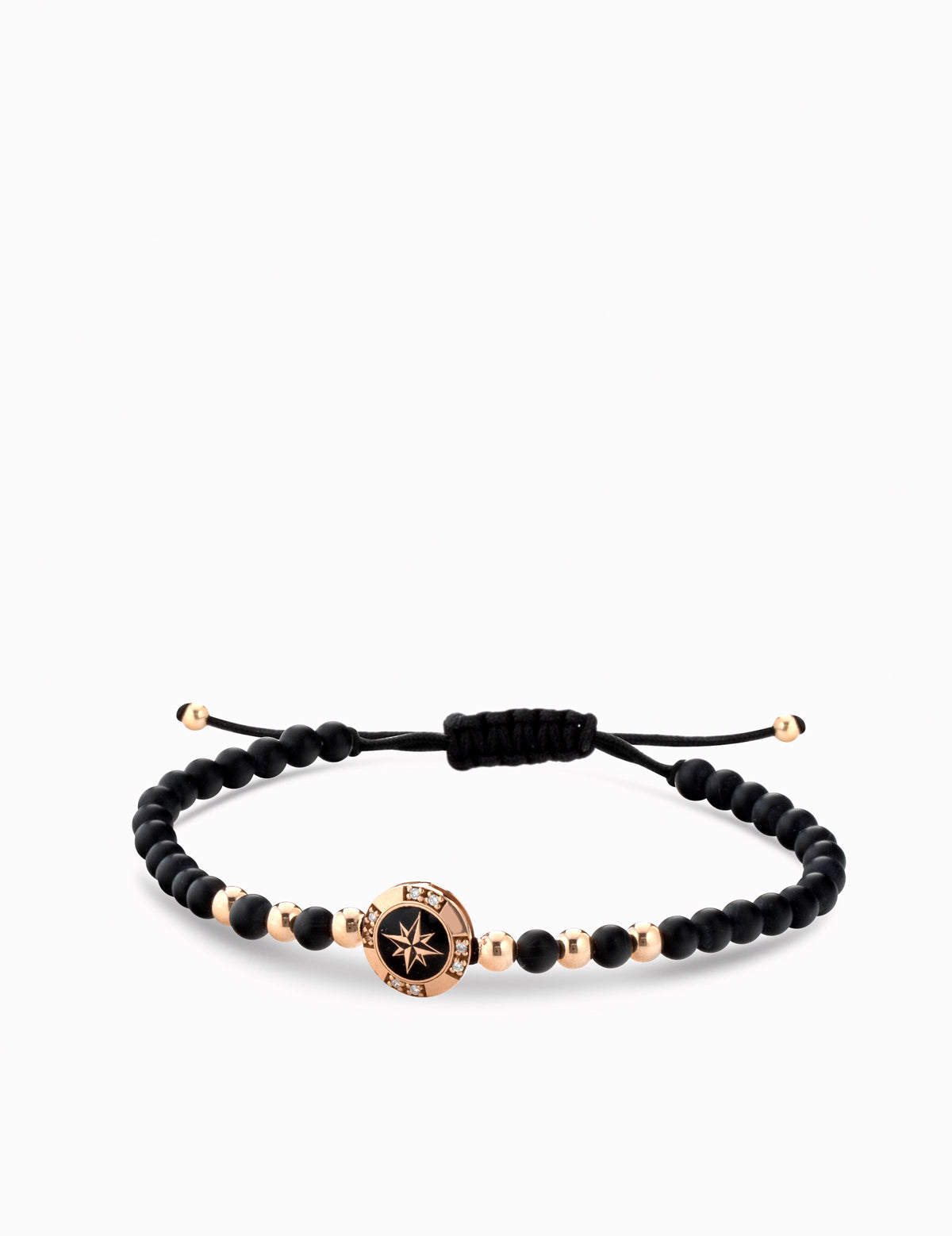 Bracciale a monetina in oro rosa con diamanti e rosa dei venti  ed onice