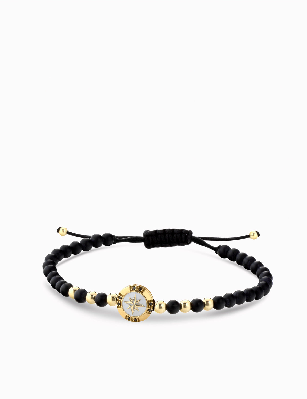 Bracciale monetina in oro giallo con onice e diamanti neri rosa dei venti