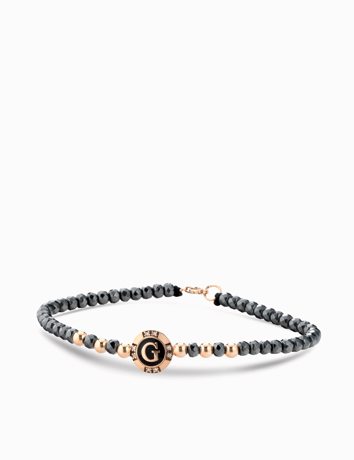 Bracciale a monetina con ematite e diamanti lettera personalizzata