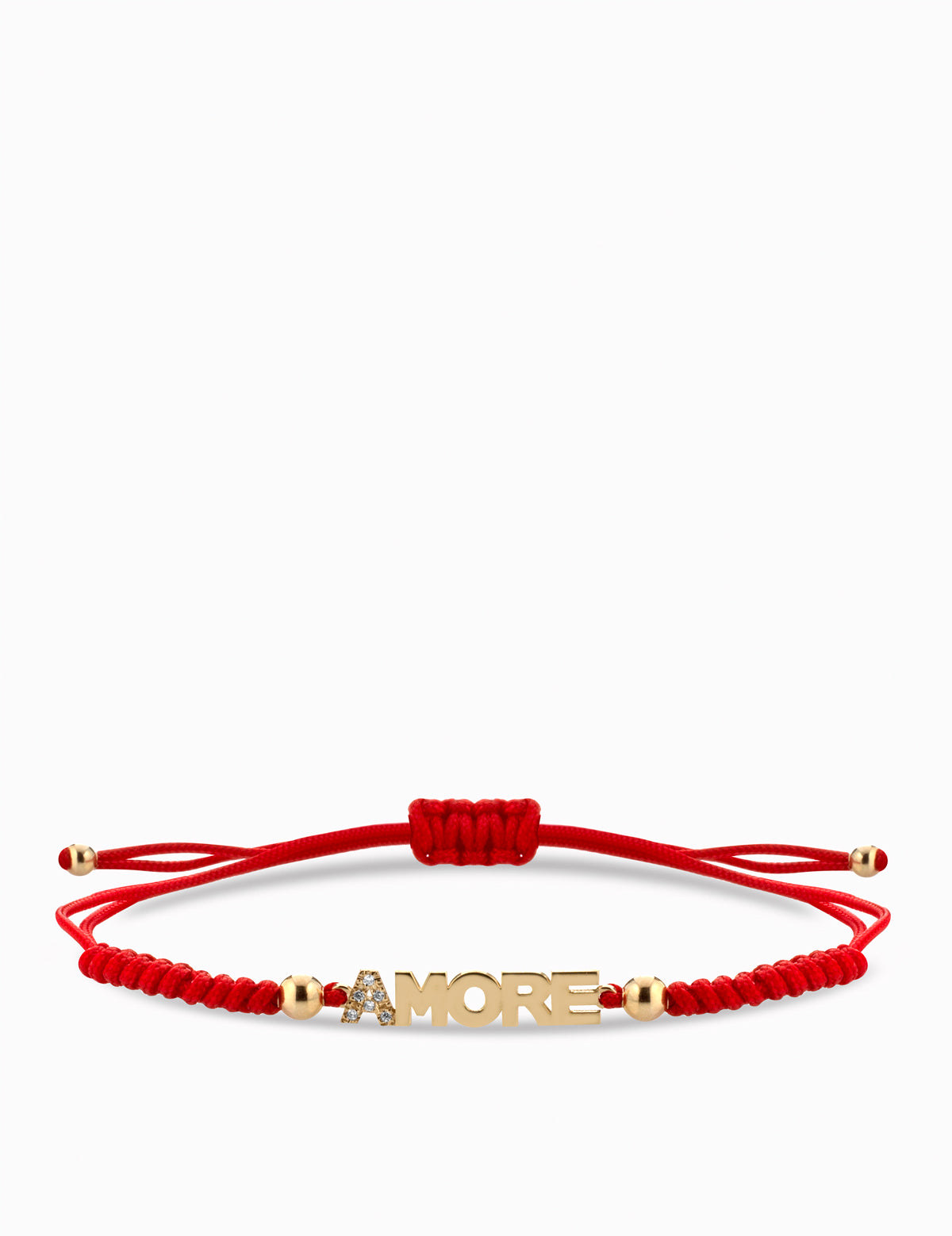 BRACCIALE IN ORO GIALLO CON SCRITTA AMORE E DIAMANTI CON LACCIO ROSSO