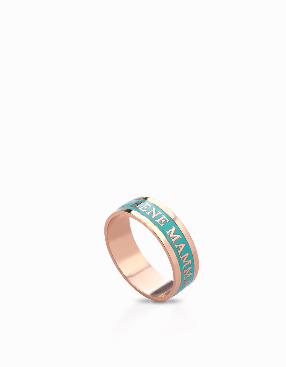 Anello con fascia smaltata tiffany scritta e diamantino