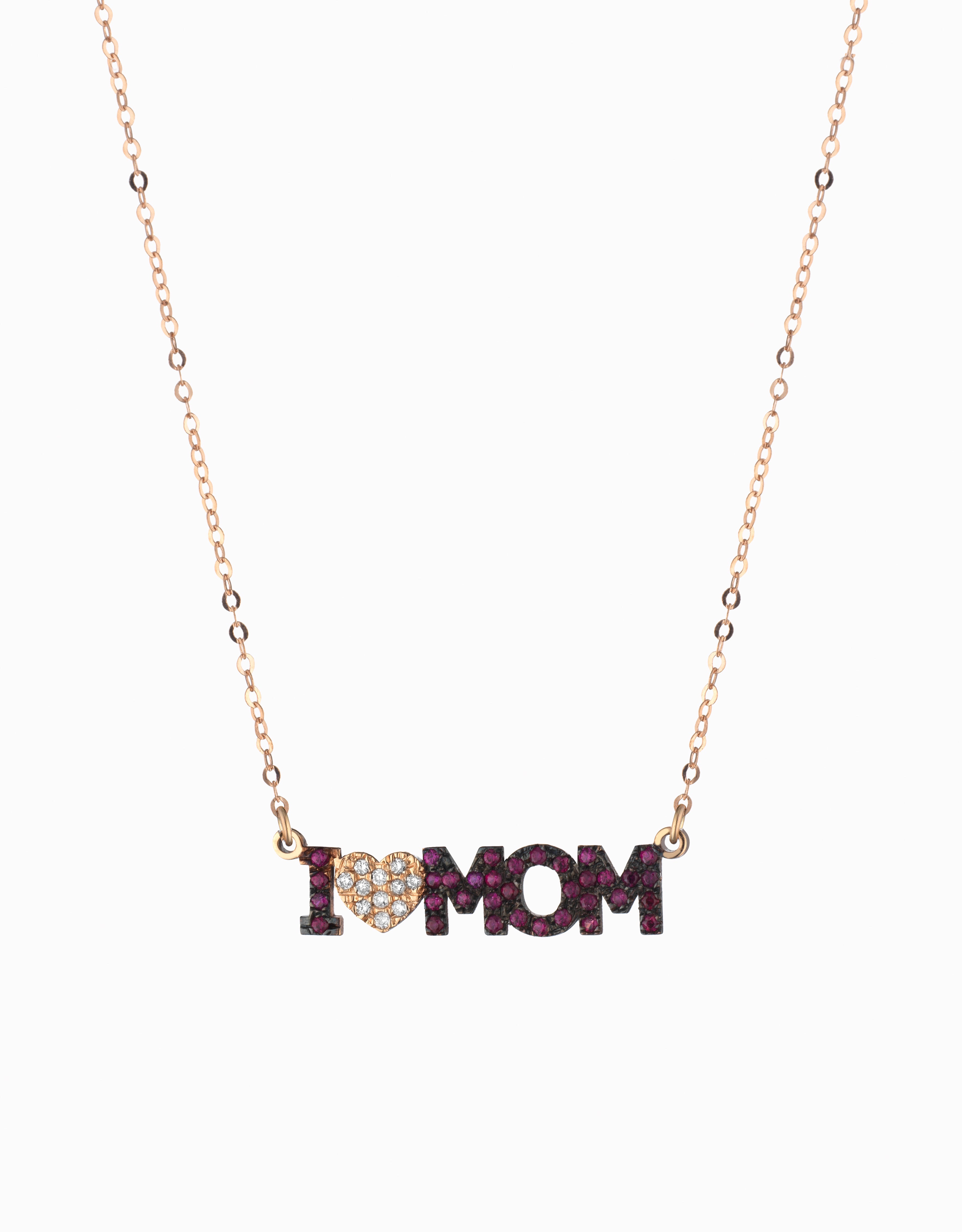 collana i love mom con diamanti e rubini