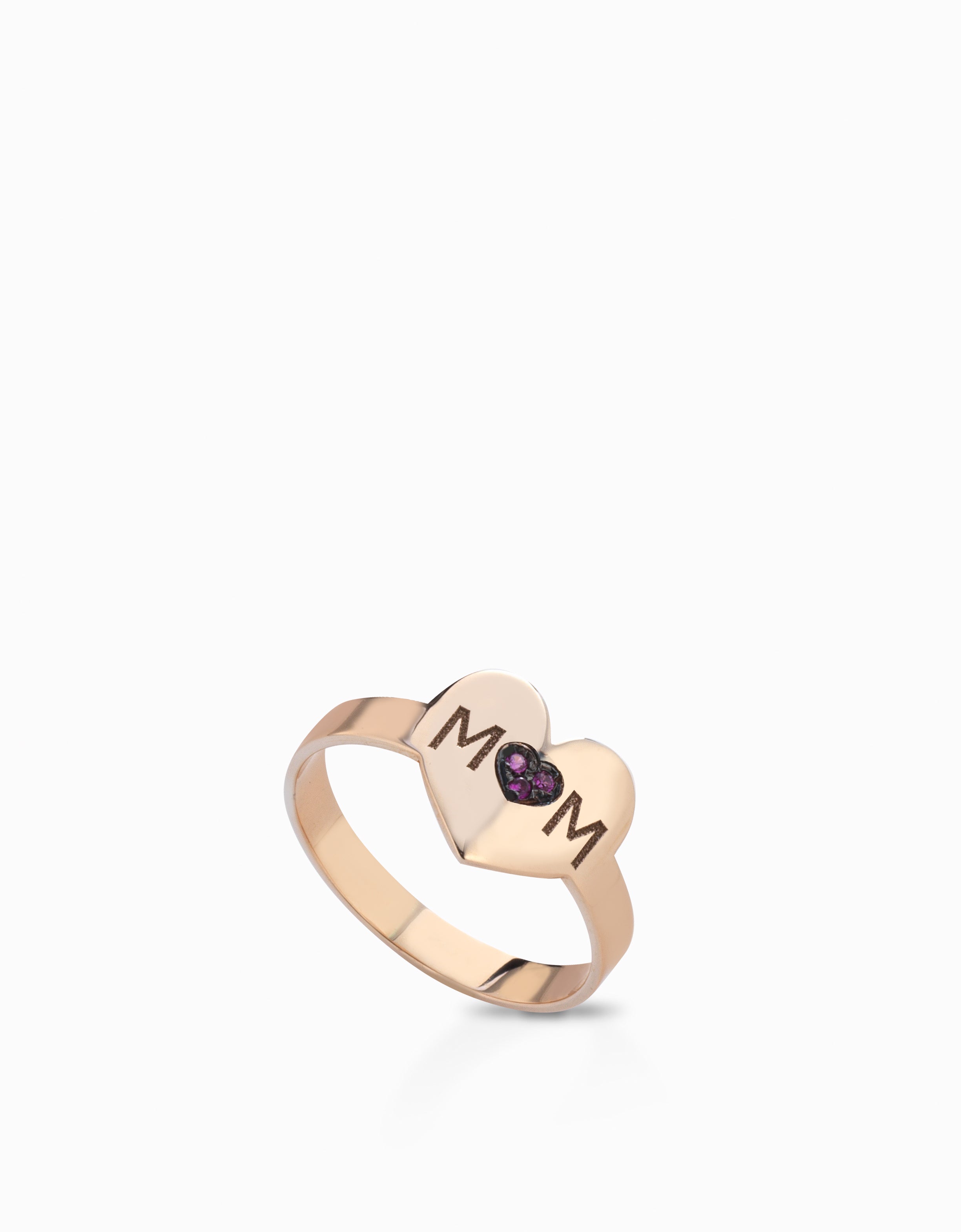 anello cuore scritta mom con rubini