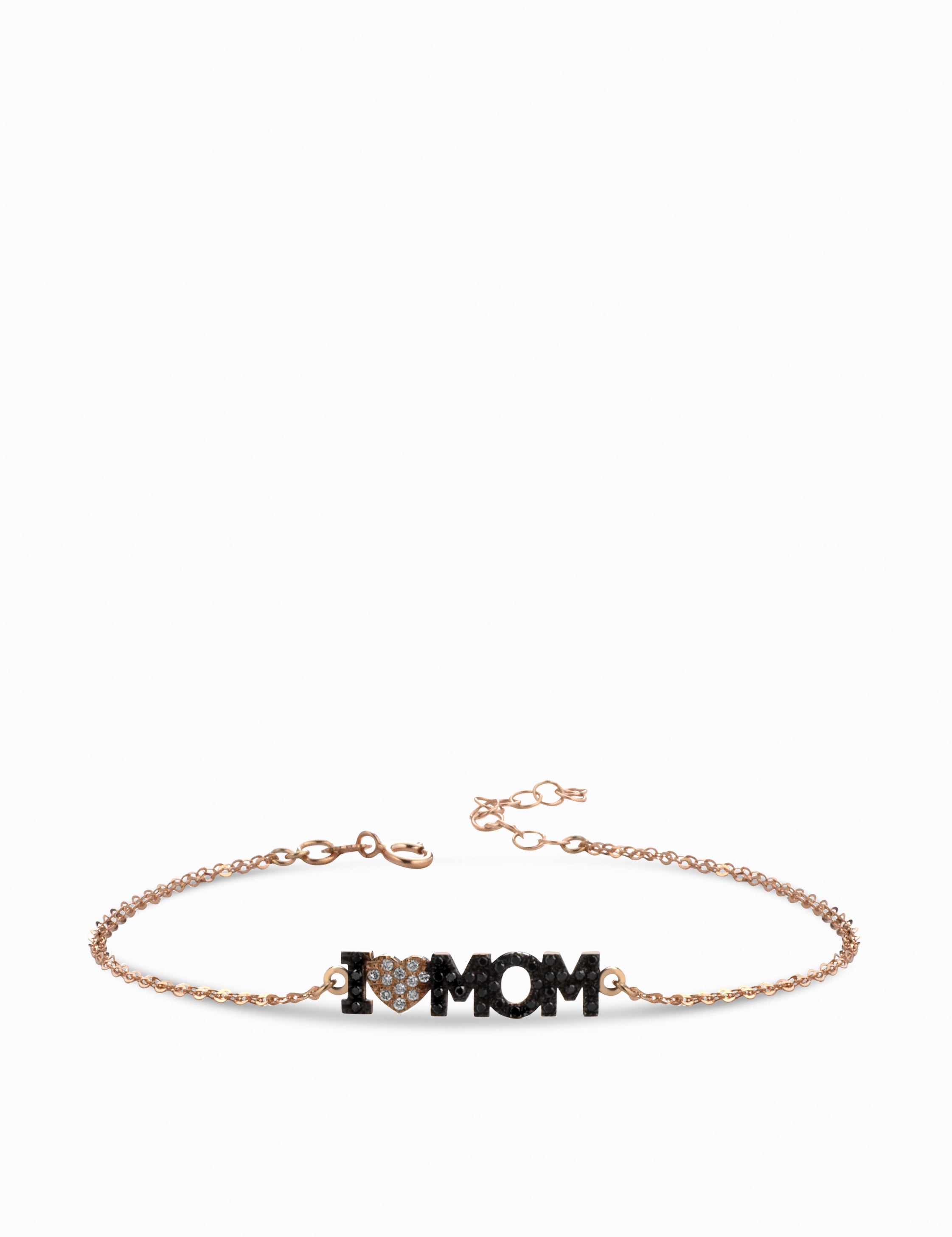 bracciale i love mom con diamanti bianchi e neri