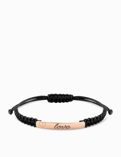 Bracciale a laccio con targhetta e incisione più diamantino oro 9kt