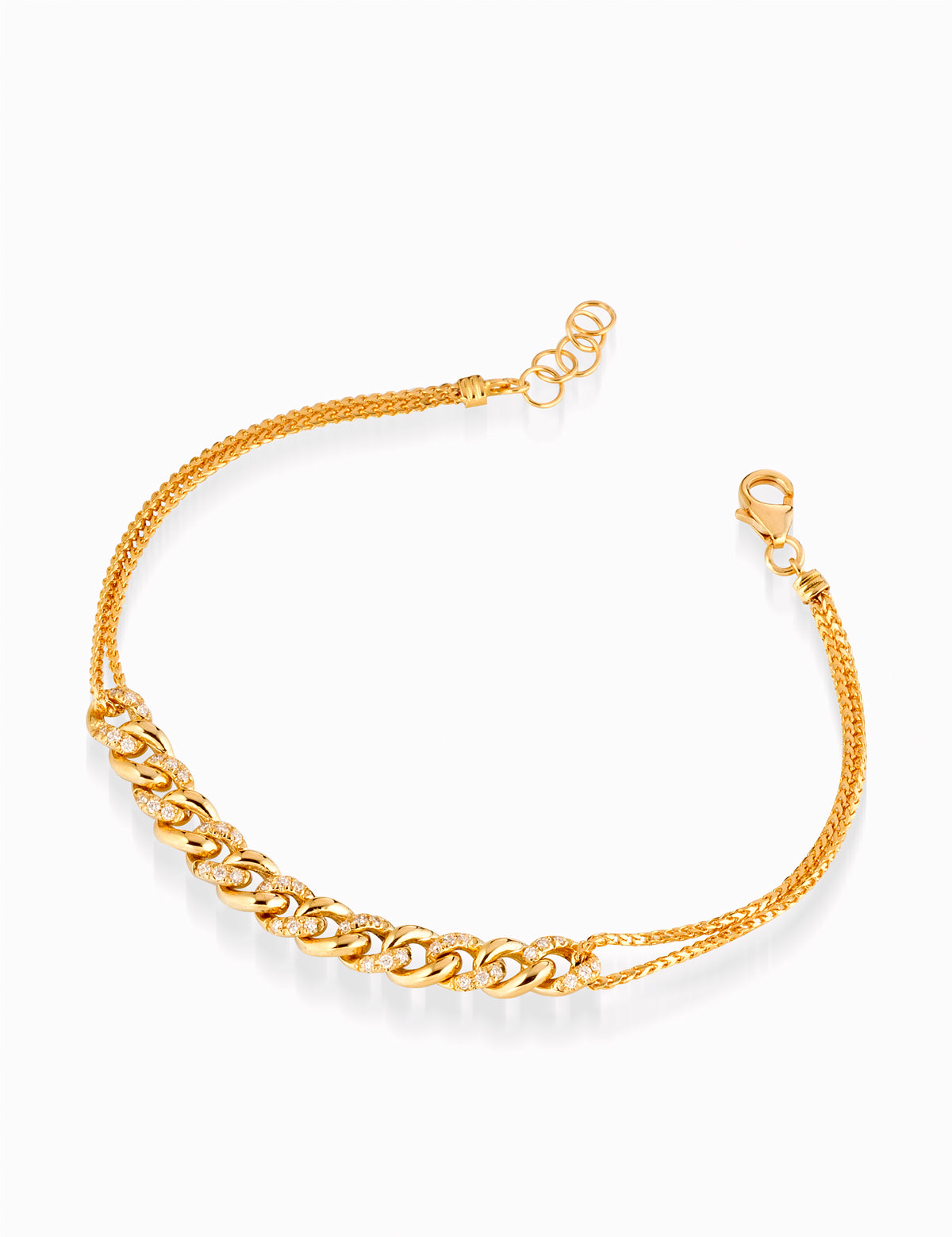 BRACCIALE CON CATENA E MEZZA GRUMETTA IN ORO ROSA CON DIAMANTI