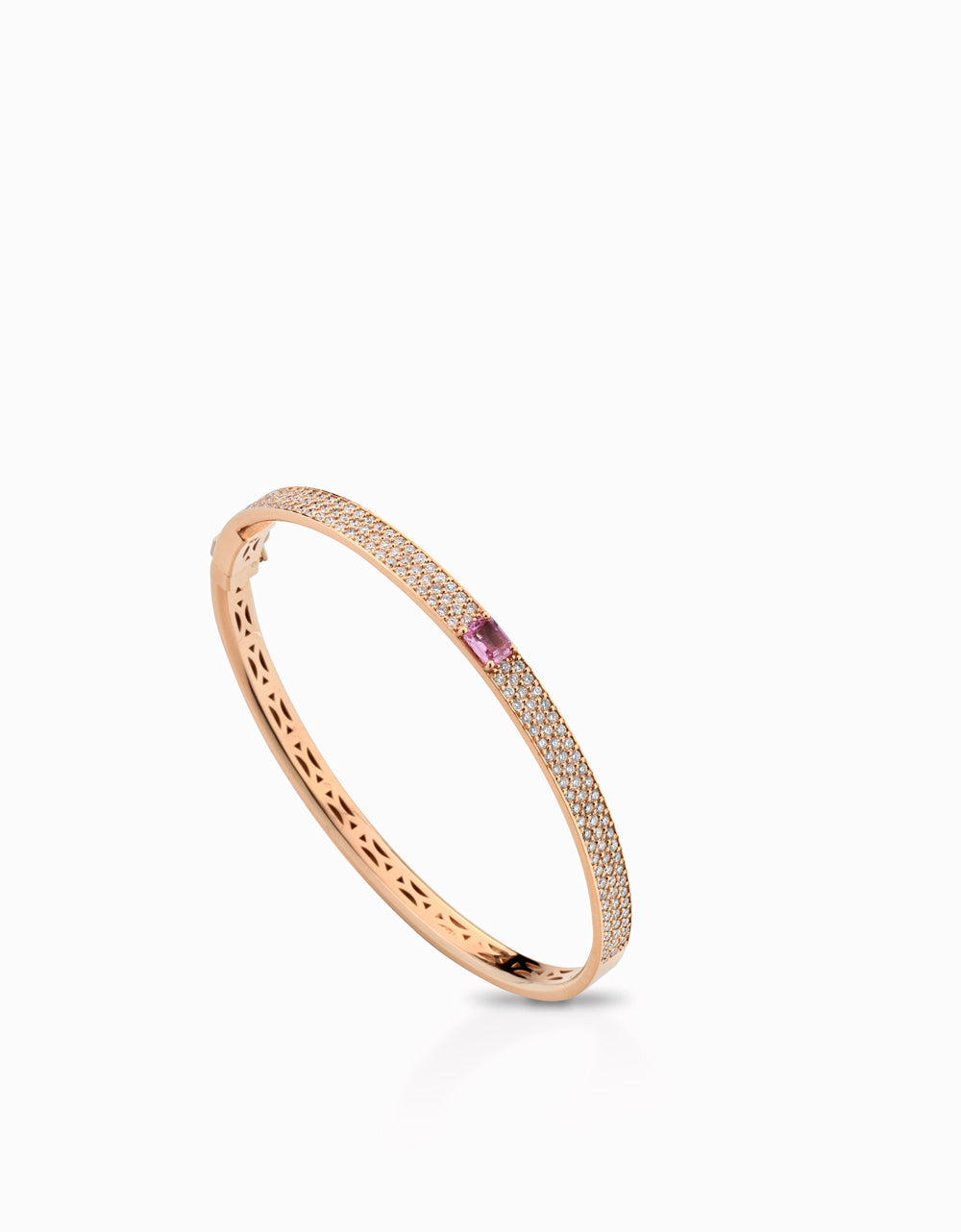 BRACCIALE RIGIDO CON DIAMANTI E ZAFFIRO ROSA