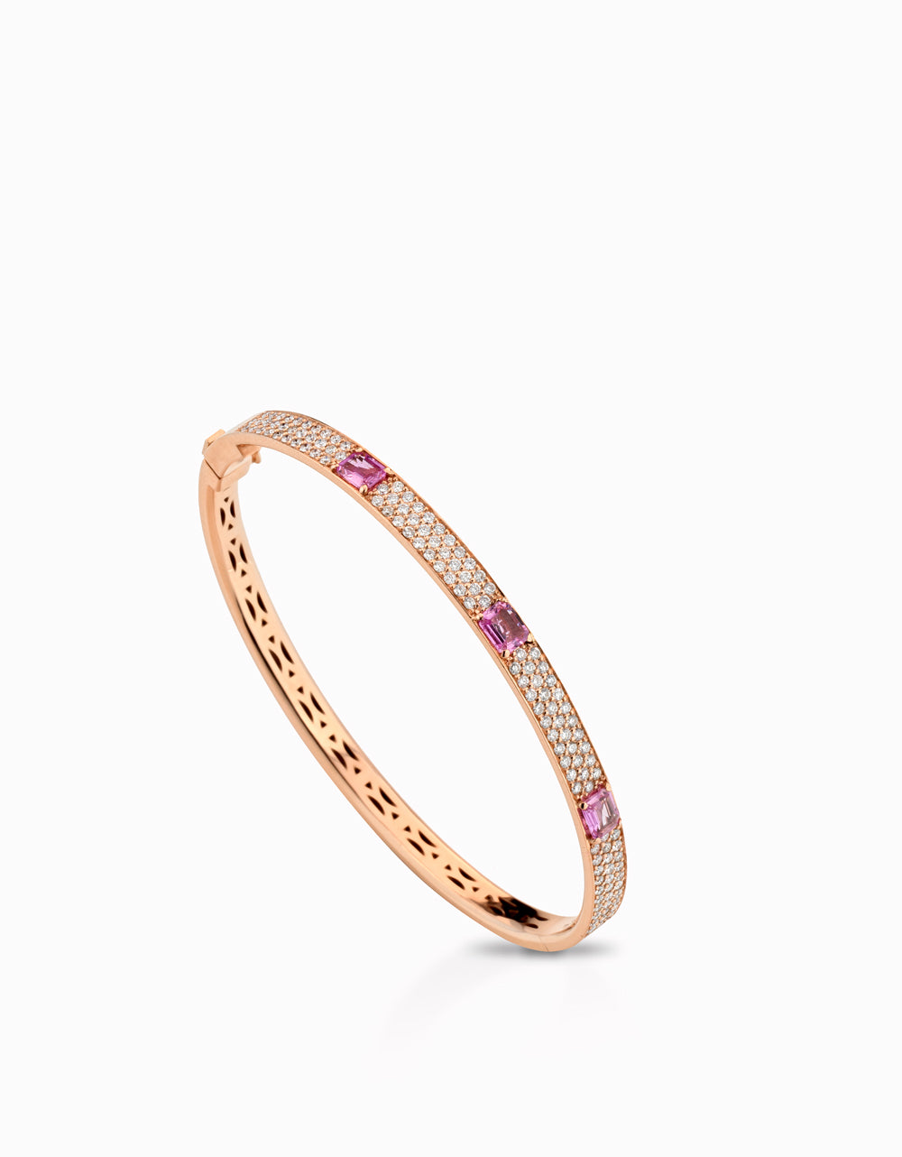 BRACCIALE RIGIDO CON DIAMANTI E ZAFFIRI ROSA