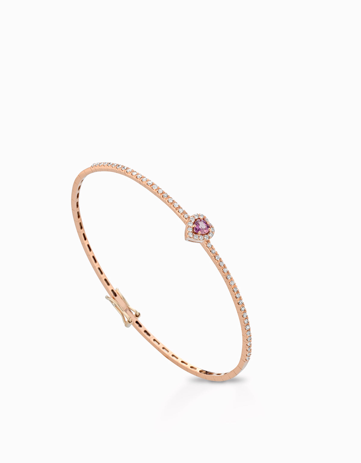 BRACCIALE IN ORO ROSA CON CUORE DI ZAFFIRI ROSA  E DIAMANTI