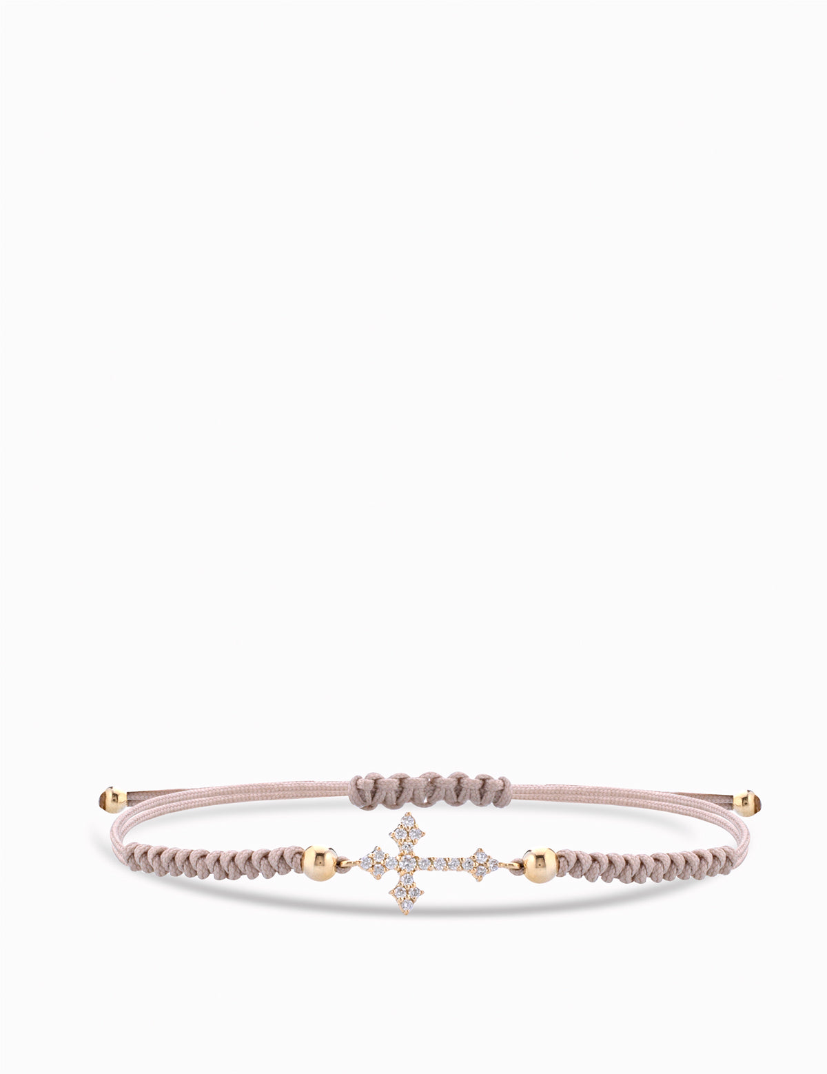 BRACCIALE CON LACCIO BEIGE CROCE DI BRILLANTI IN ORO GIALLO