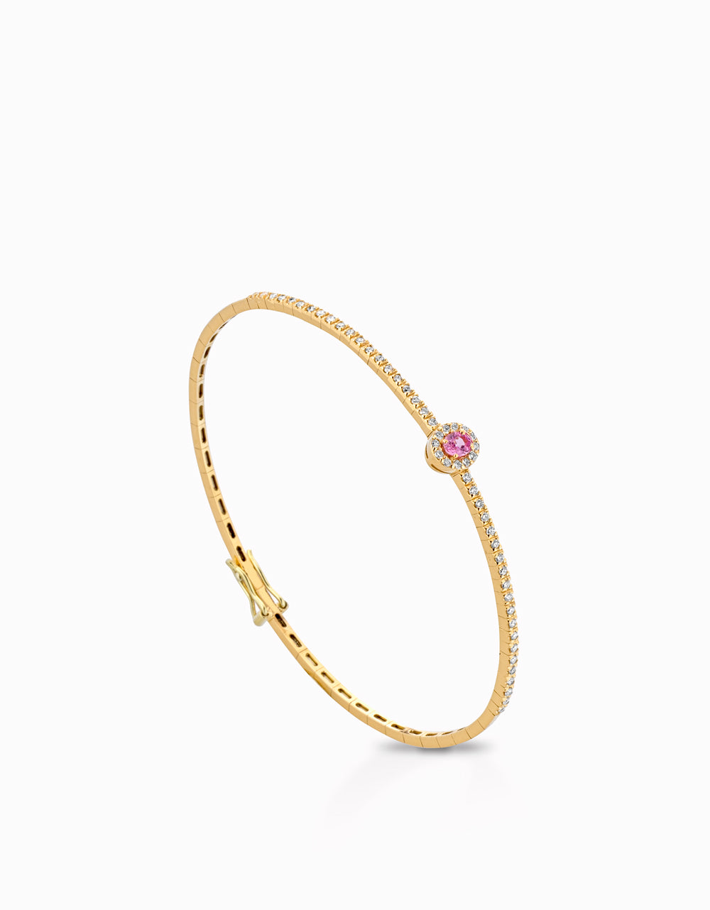 BRACCIALE IN ORO GIALLO CON OVALE ZAFFIRO ROSA E DIAMANTI