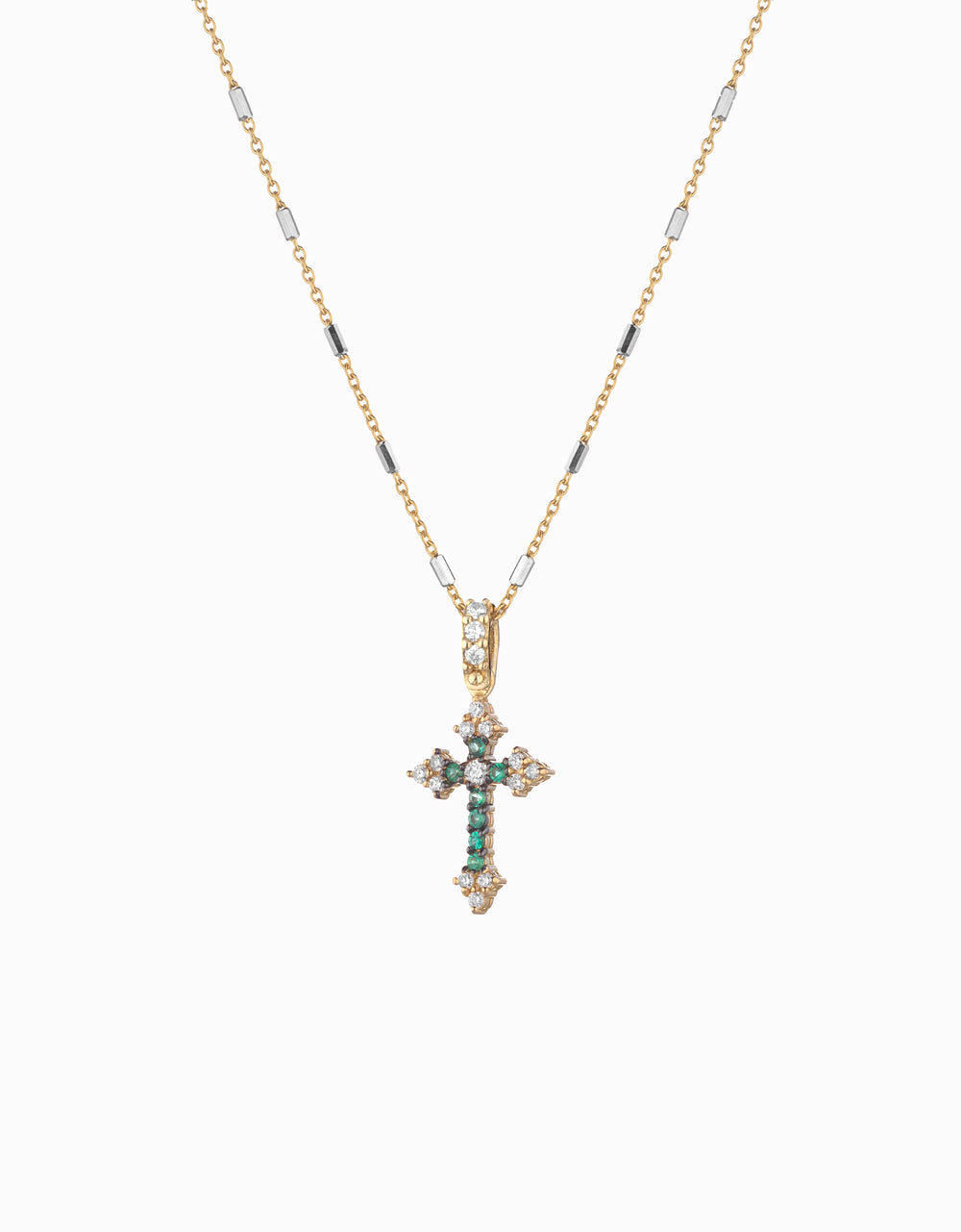 CROCE IN ORO GIALLO CON DIAMANTI E SMERALDI