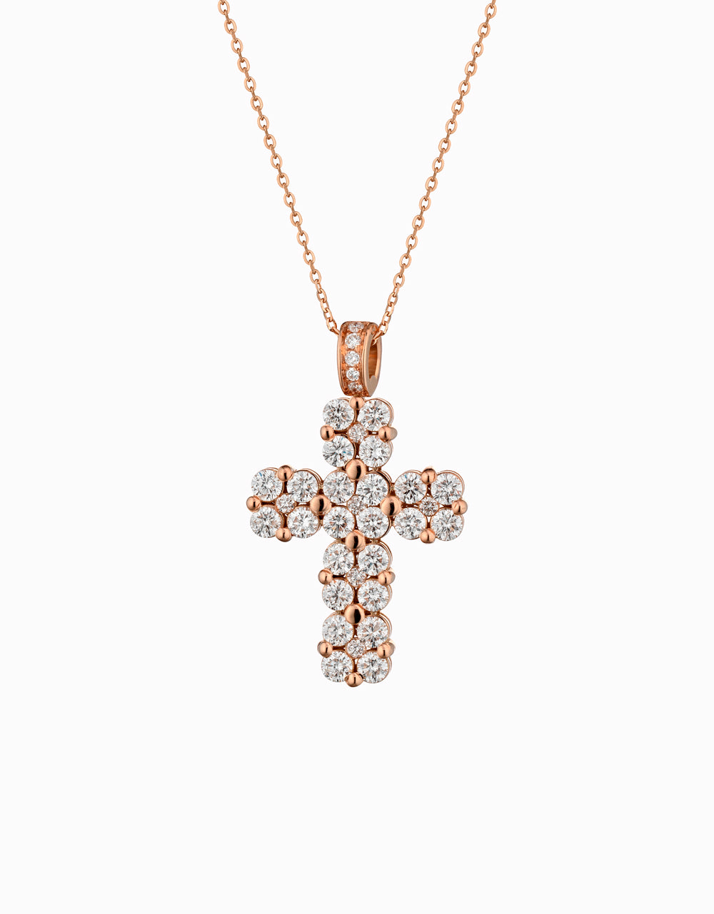 CROCE DONNA ORO ROSA CON DIAMANTI