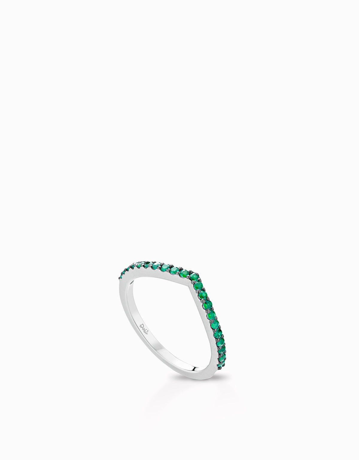 ANELLO A V PICCOLO IN ORO BIANCO CON SMERALDI