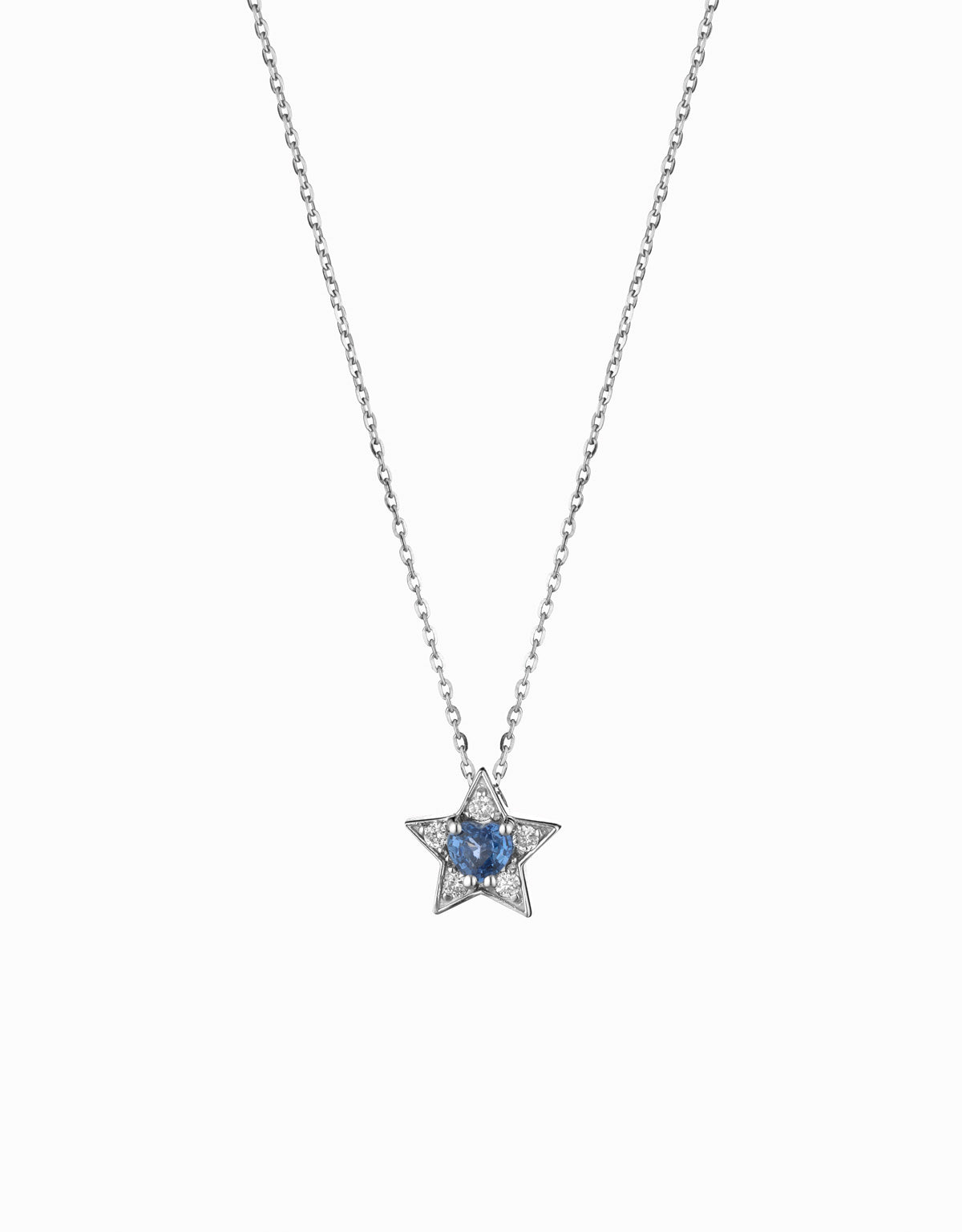 CIONDOLO STELLA PICCOLA IN ORO BIANCO CON DIAMANTI E ZAFFIRO CENTRALE