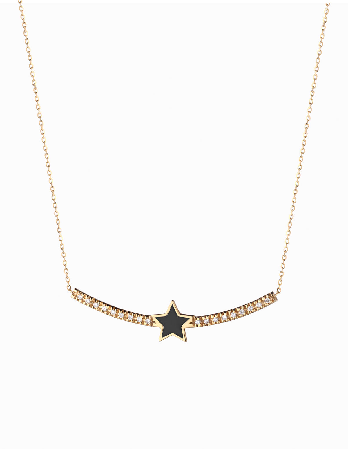 ciondolo in oro giallo con stella smaltata nera e diamanti