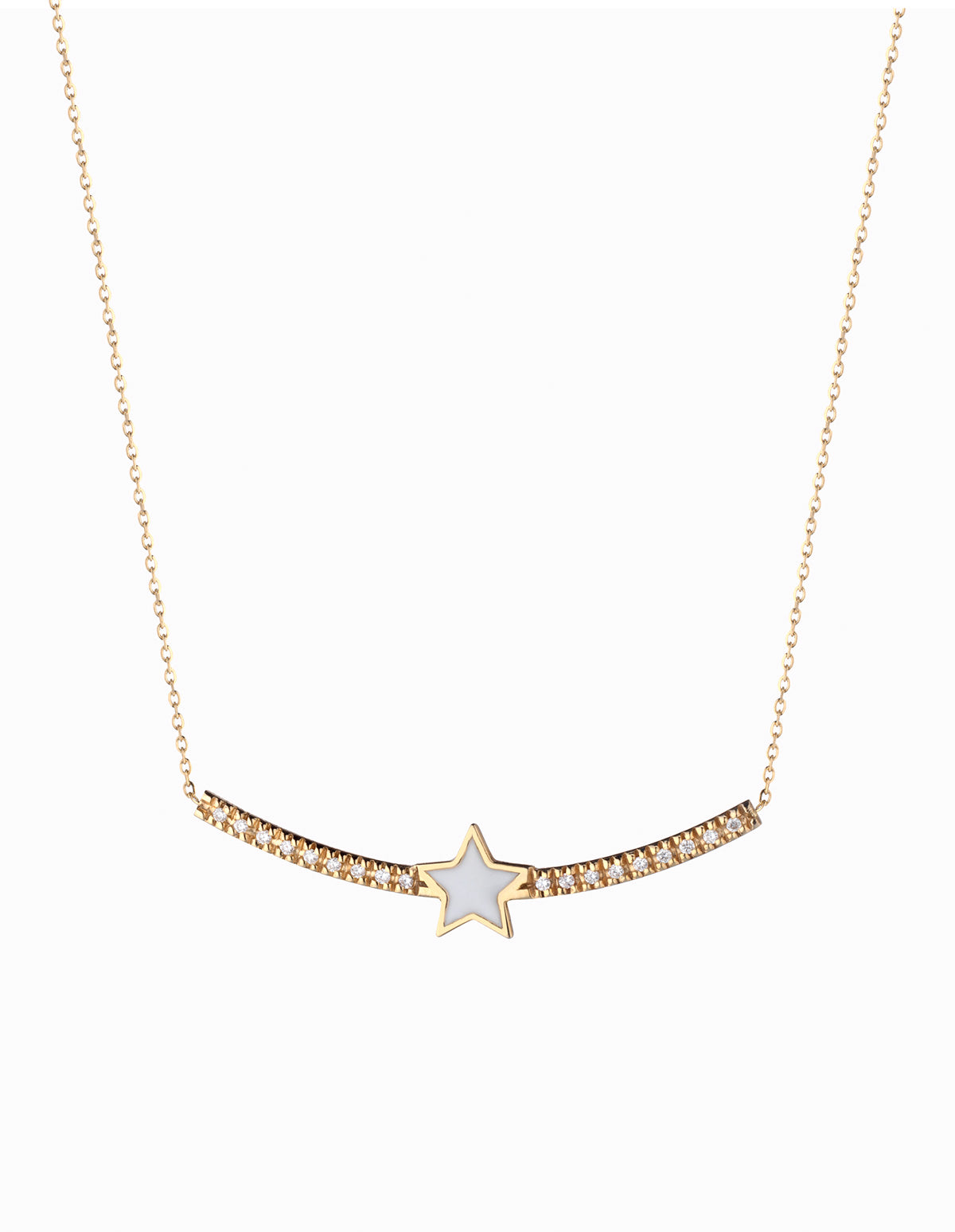 ciondolo in oro giallo con stella smaltata bianca e diamanti