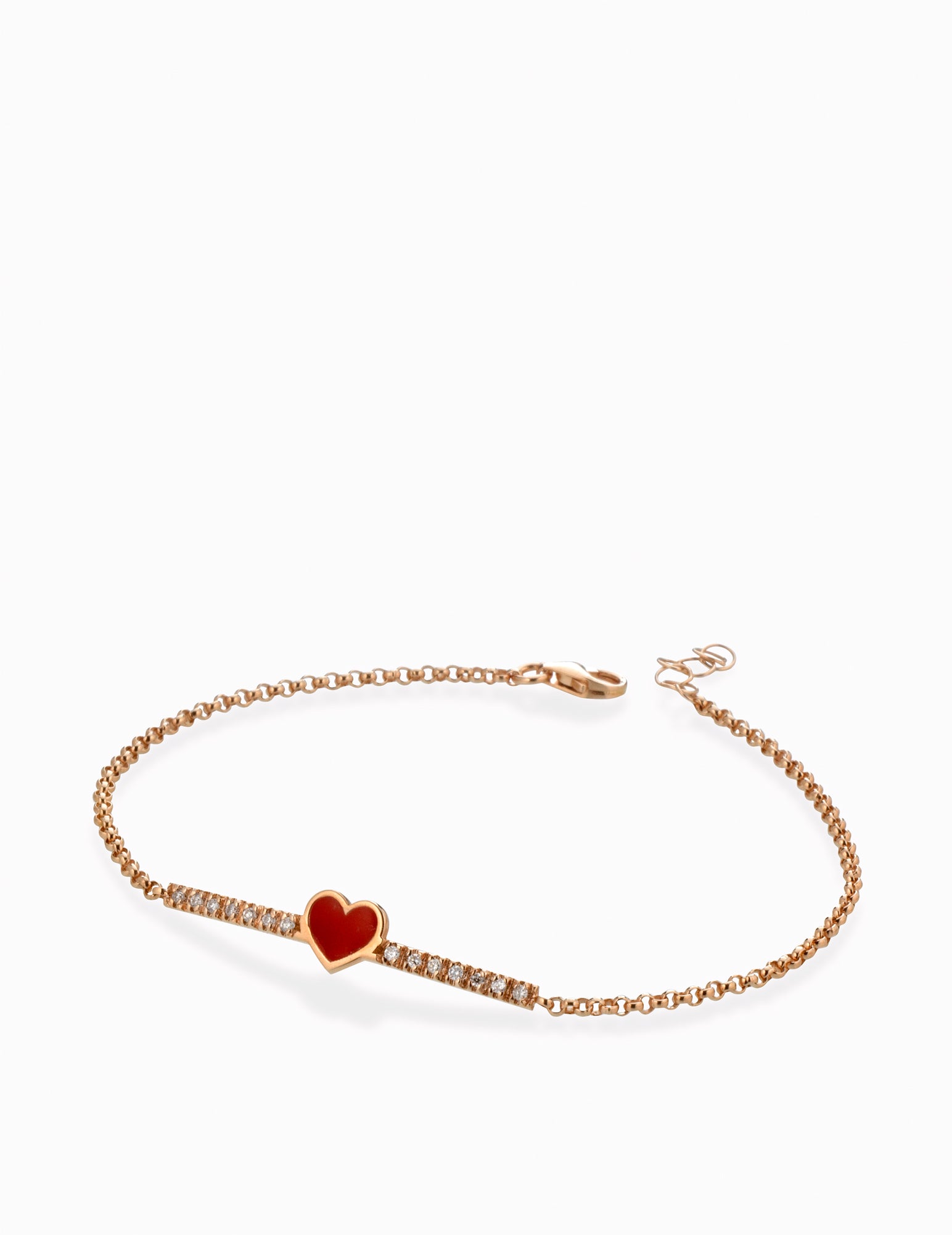 Bracciale oro rosa con cuore smaltato rosso e diamanti
