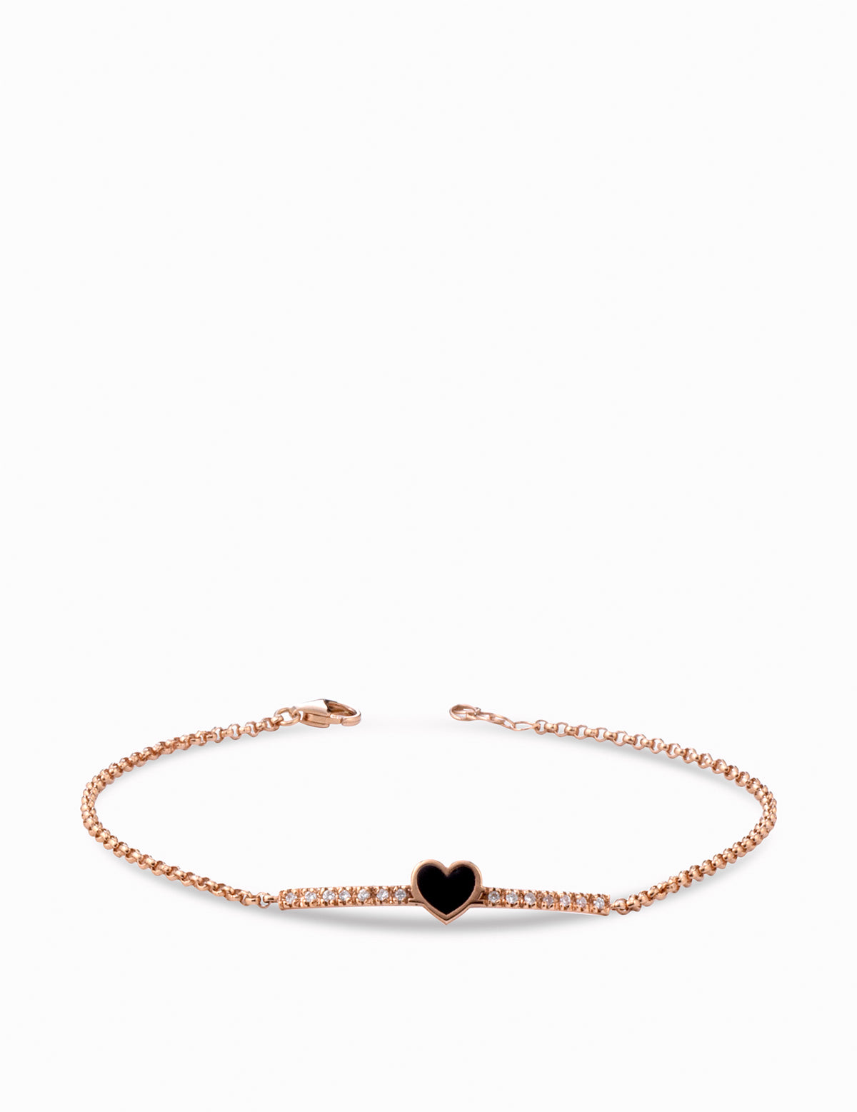 bracciale oro rosa con cuore smaltato nero e diamanti