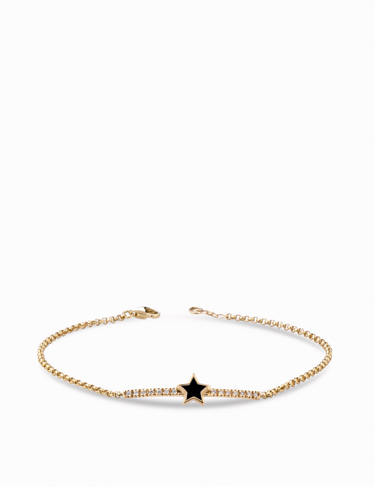 bracciale in oro giallo con stella smaltata nera e diamamanti