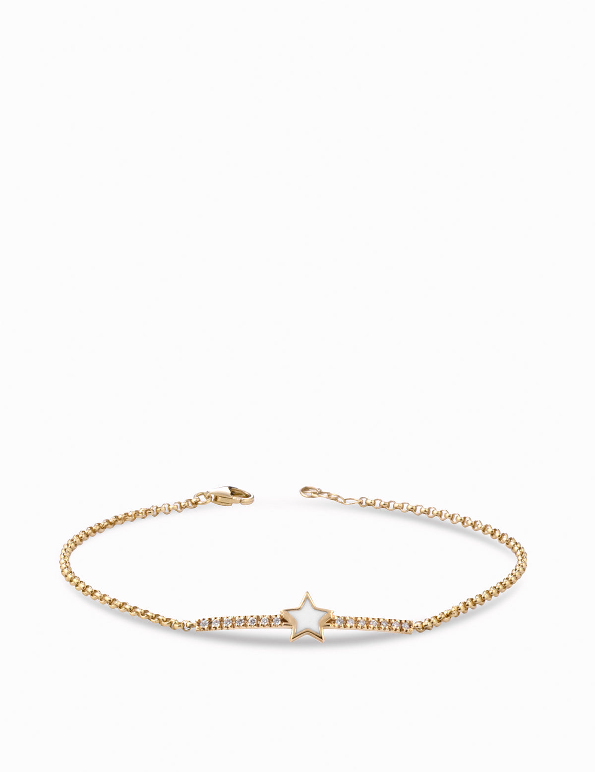 bracciale in oro giallo con stella smaltata bianca e diamanti