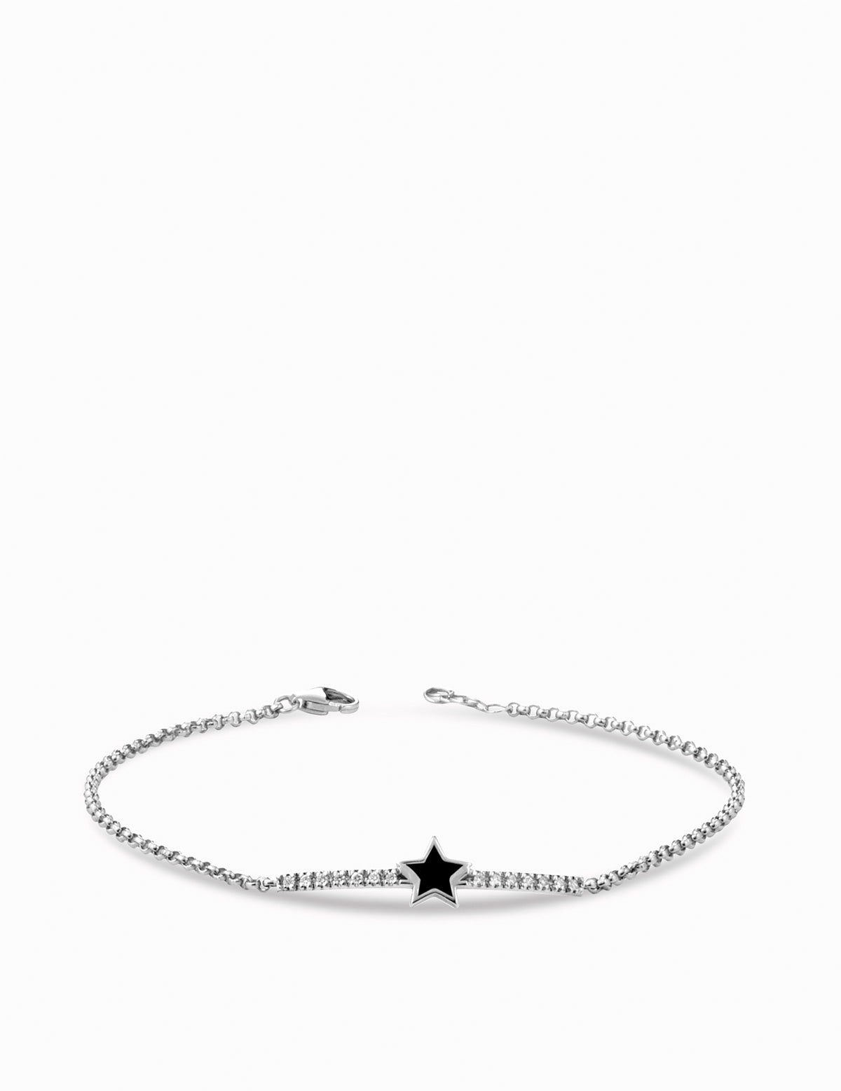 bracciale in oro bianco con stella smaltata nera e diamanti