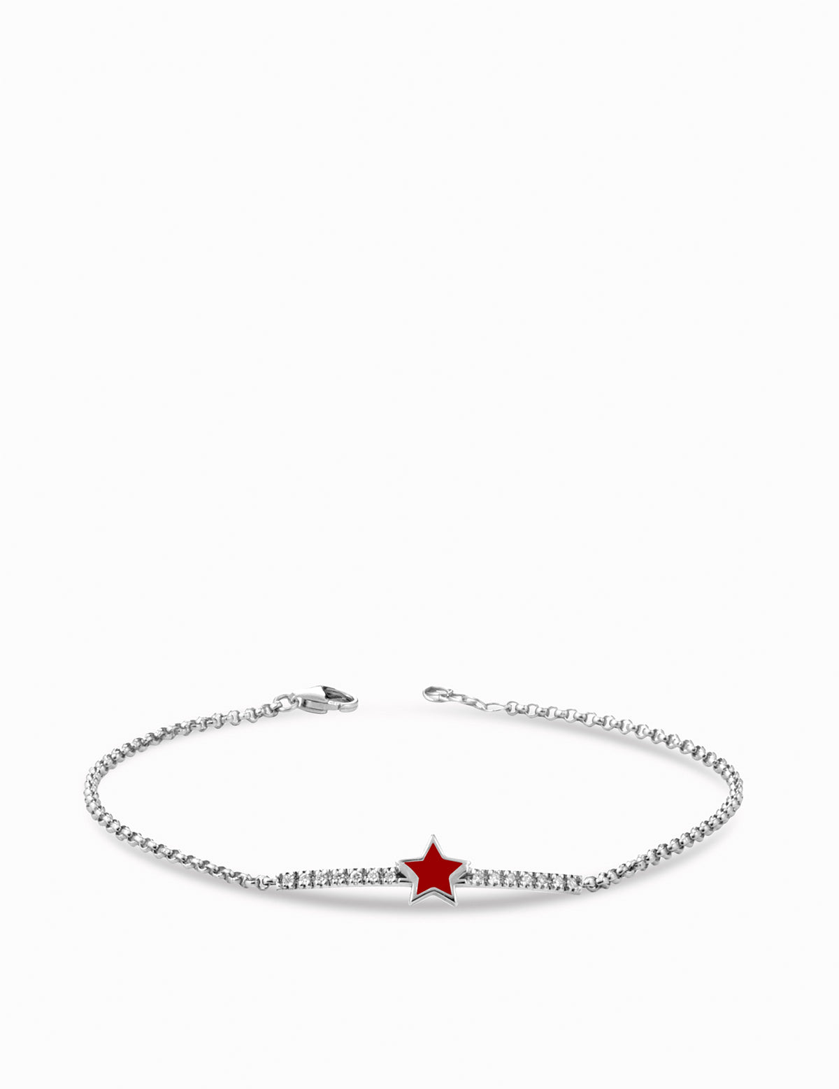 bracciale in oro bianco con stella smaltata rossa e diamanti