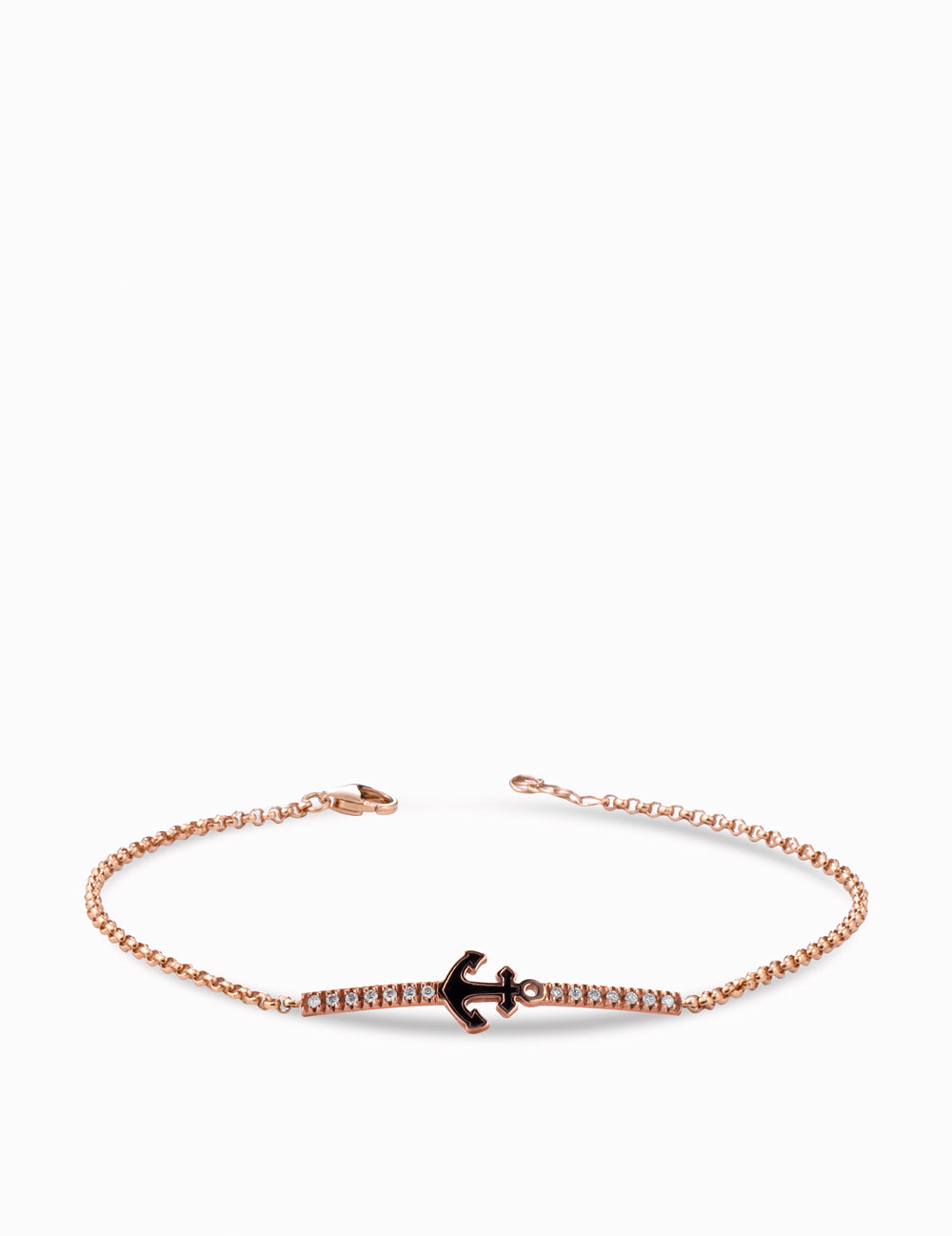 BRACCIALE A CATENA IN ORO ROSA CON ANCORA SMALTATA E DIAMANTI