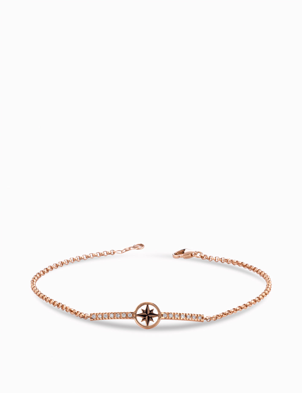 BRACCIALE IN ORO ROSA CON ROSA DEI VENTI SMALTATA NERA E DIAMANTI