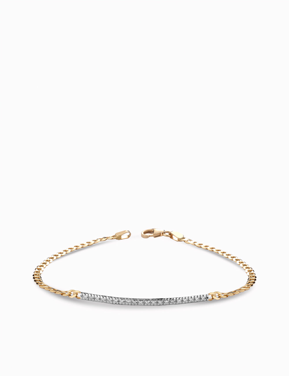 BRACCIALE CON CATENA IN ORO GIALLO E BACCHETTA IN ORO BIANCO DI DIAMANTI