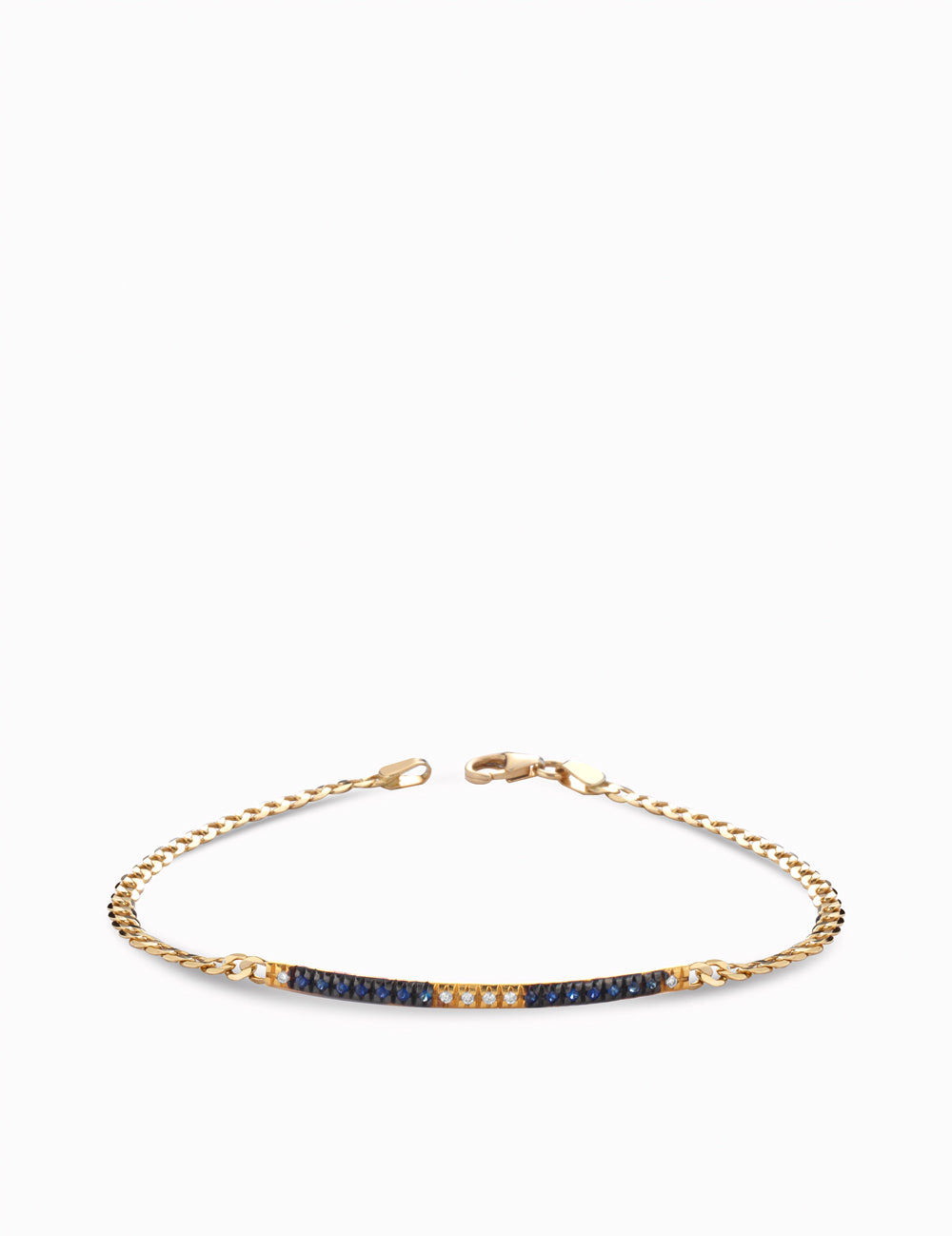 BRACCIALE CON CATENA IN ORO GIALLO, DIAMANTI E ZAFFIRI