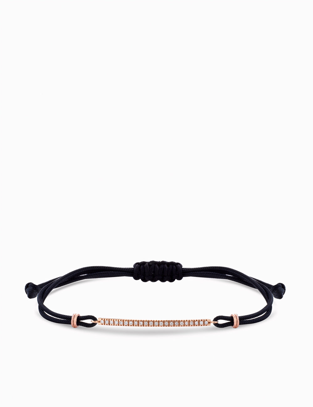 BRACCIALE CON LACCIO NERO IN ORO ROSA E BACCHETTA CENTRALE DI DIAMANTI