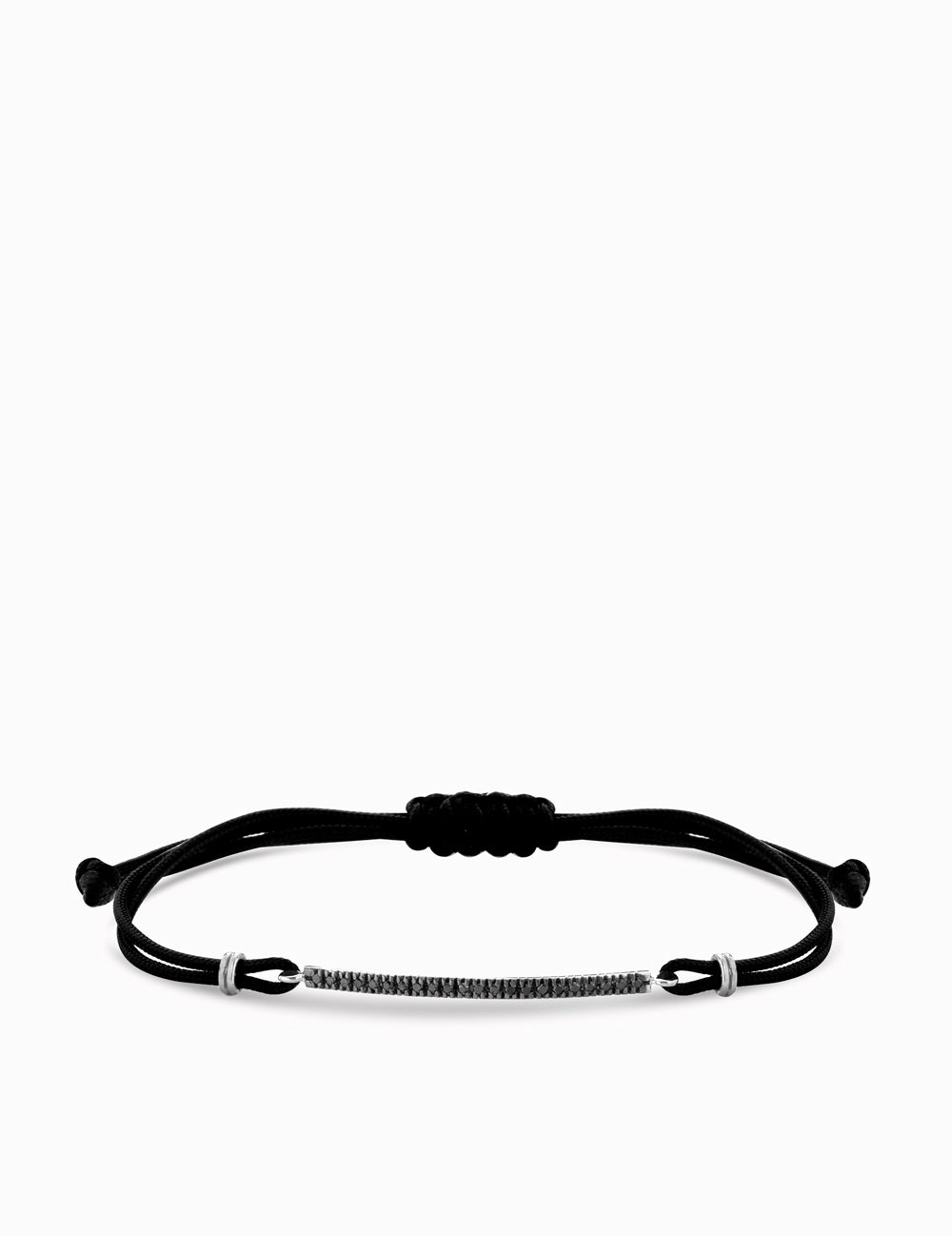 BRACCIALE CON LACCIO NERO IN ORO BIANCO E BACCHETTA CENTRALE DI DIAMANTI NERI