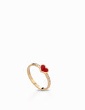 anello cuore in oro giallo con smalto rosso e diamanti